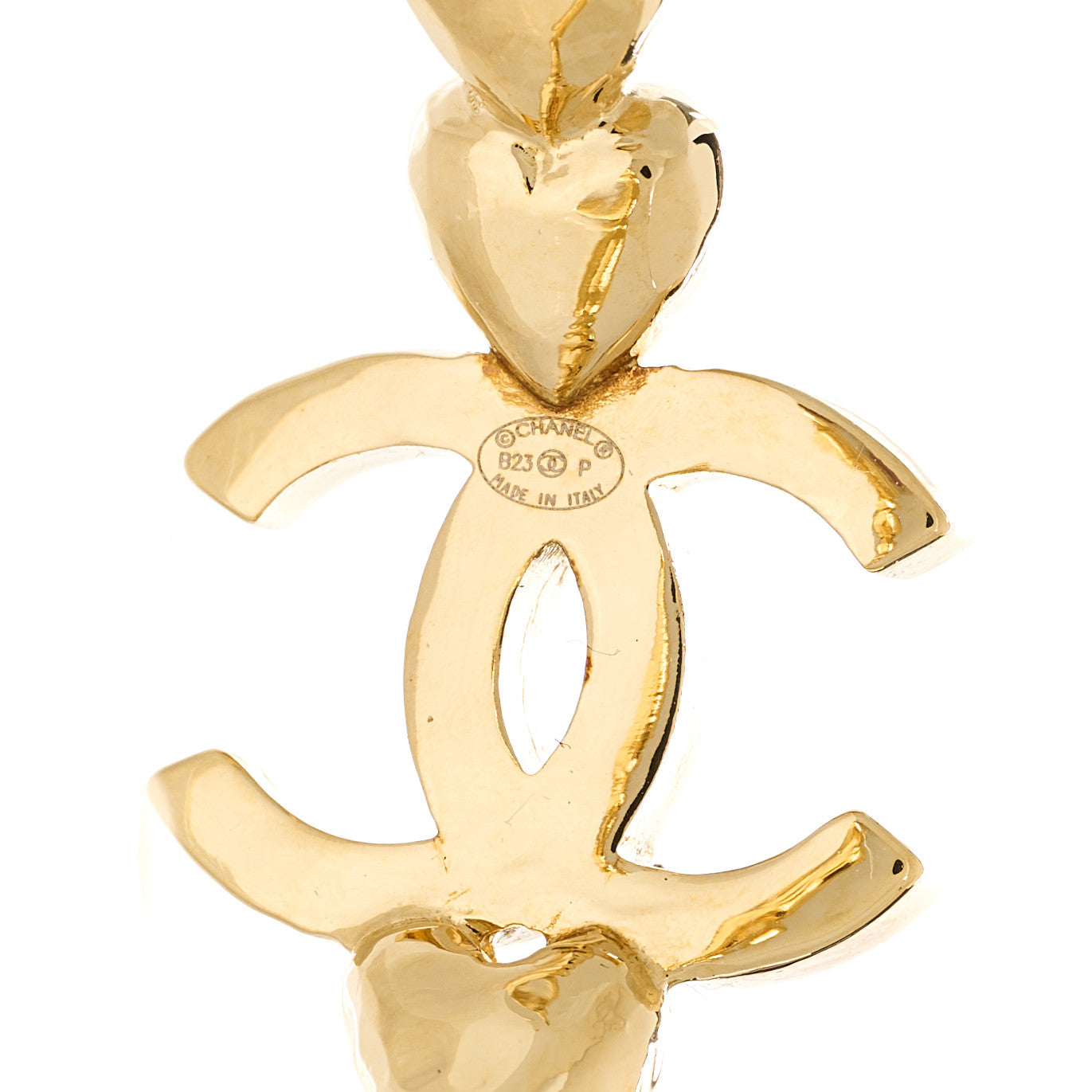 Crystal Heart CC Hoop Earrings Gold