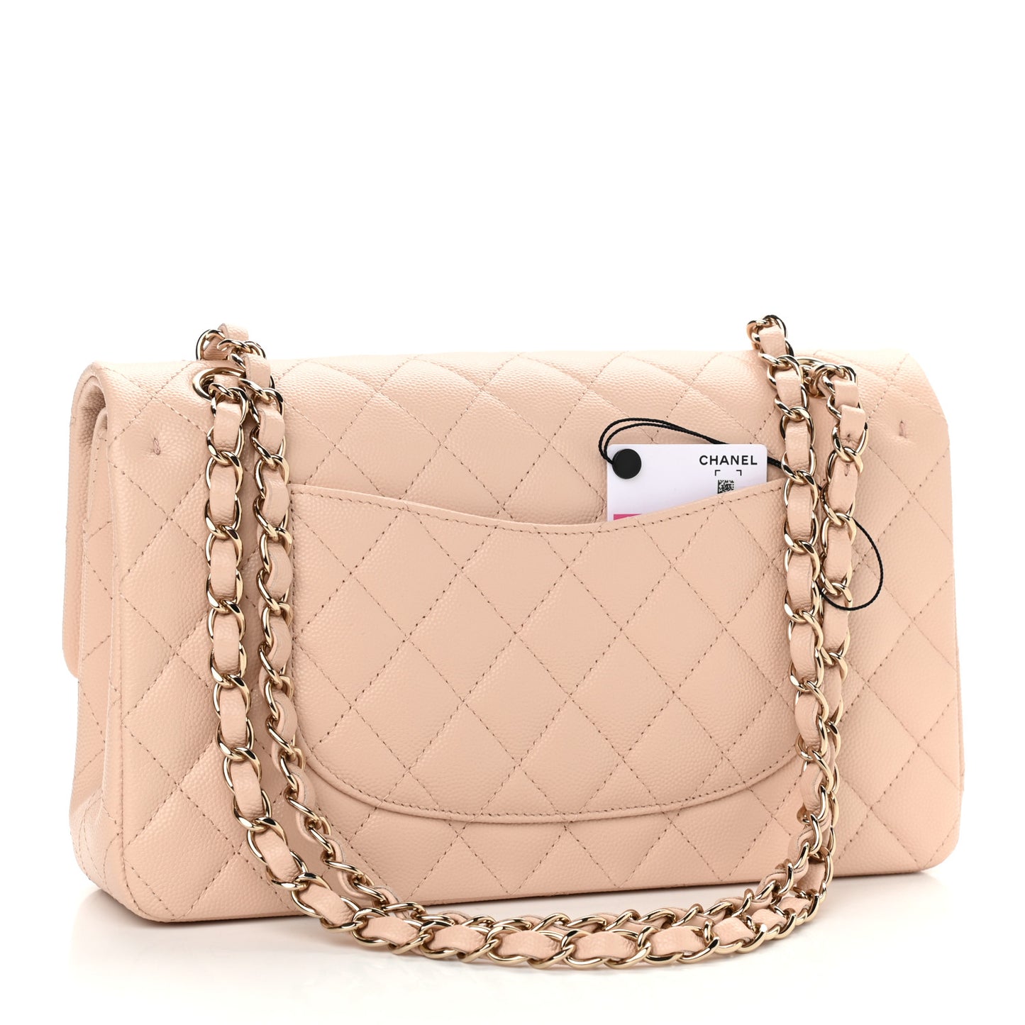 Caviar Quilted Medium Double Flap Light Beige