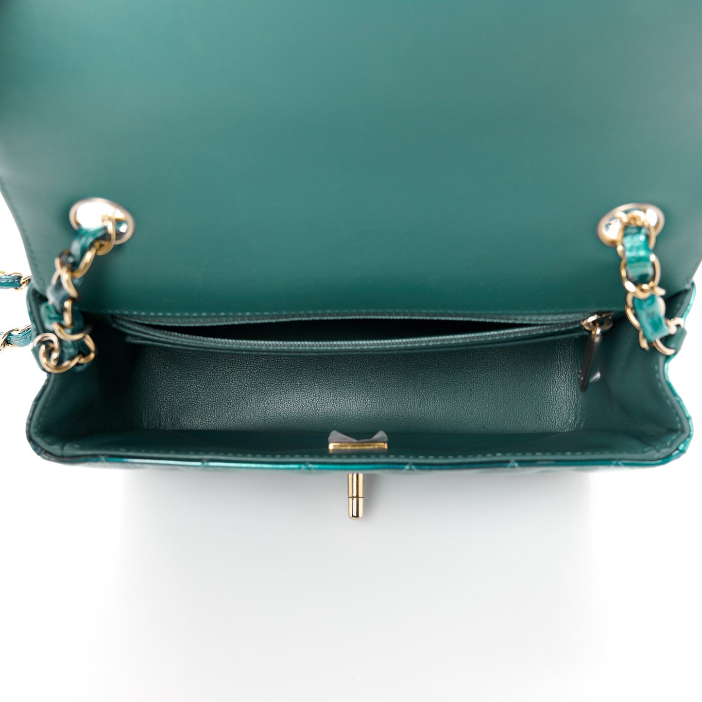 Shaded Patent Calfskin Quilted Mini Rectangular Flap Green Blue