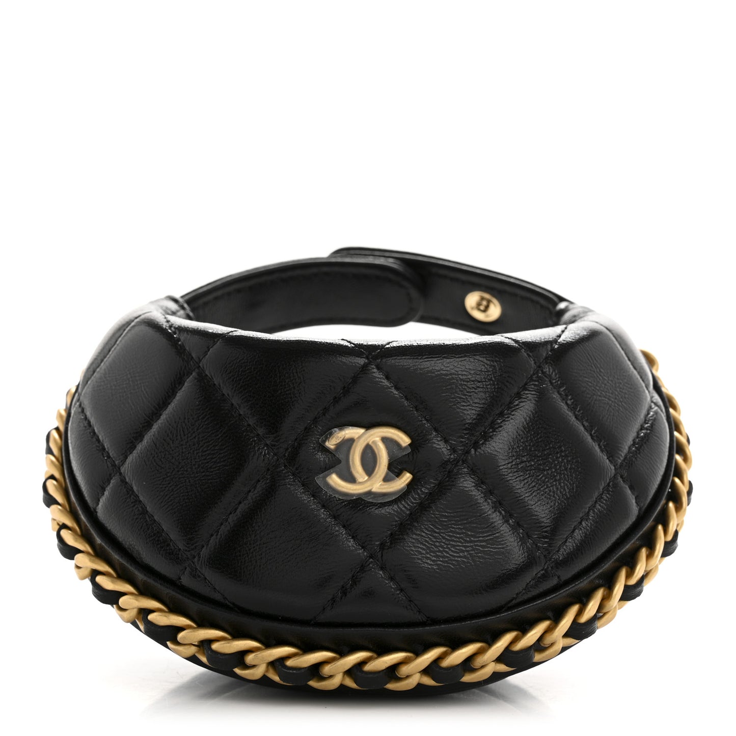 Shiny Crumpled Lambskin Quilted Chain Around Mini Pouch Black