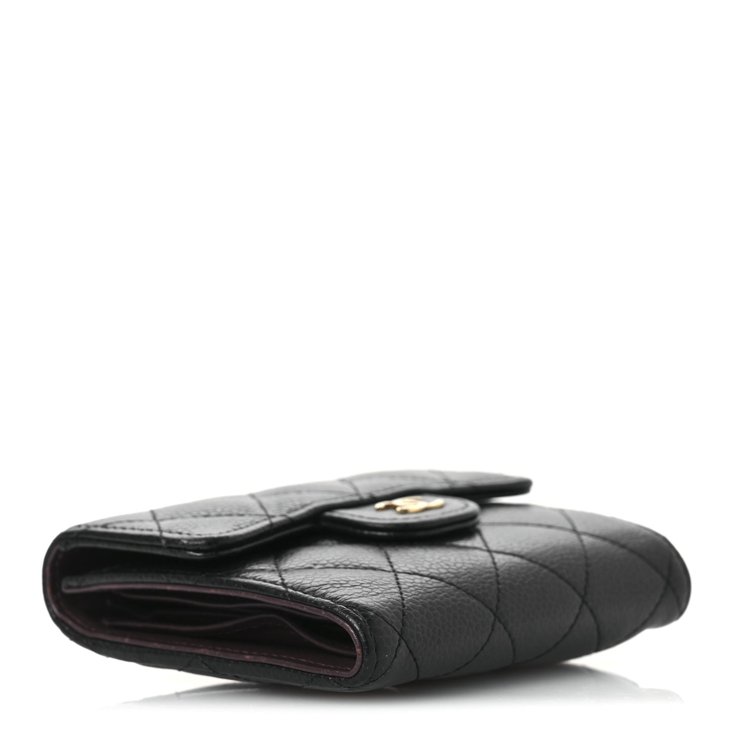 Caviar Quilted Compact Flap Wallet Black