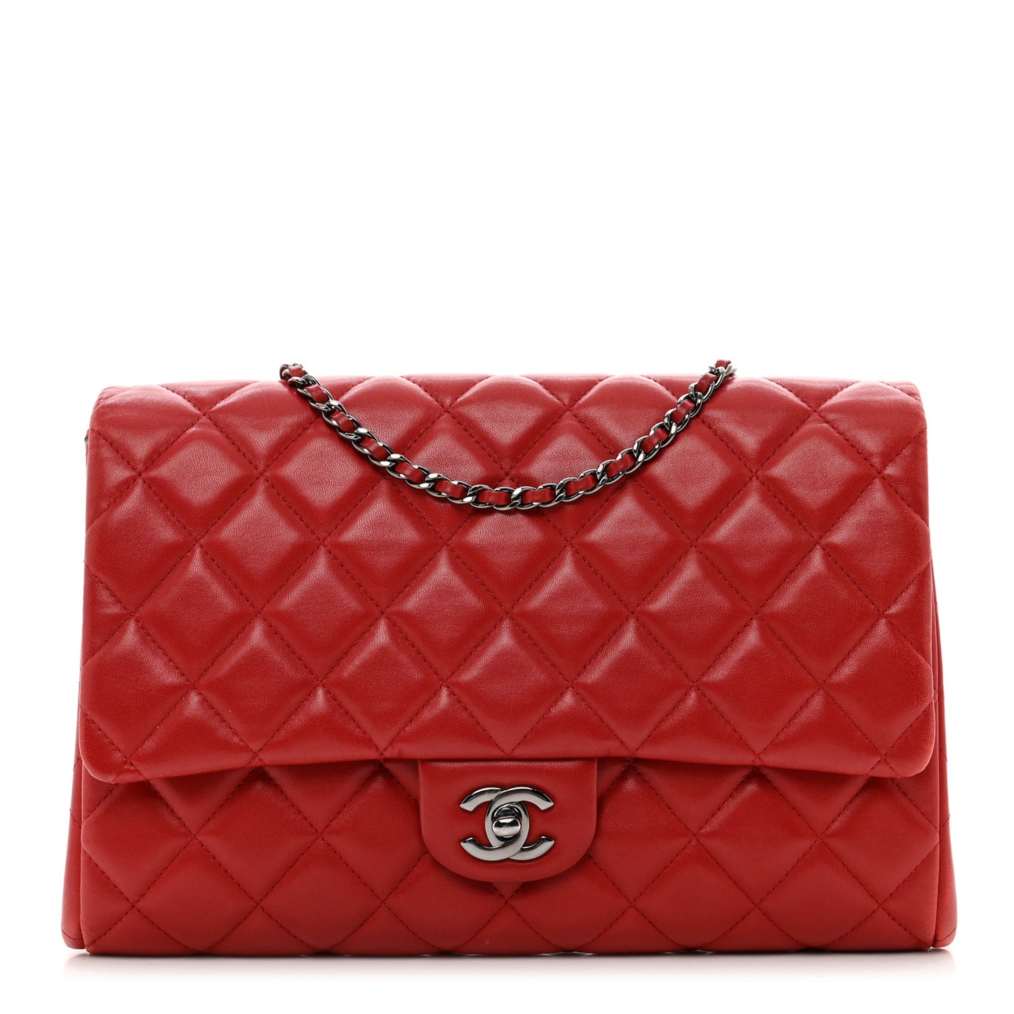Lambskin Quilted Clutch with Chain Flap Red