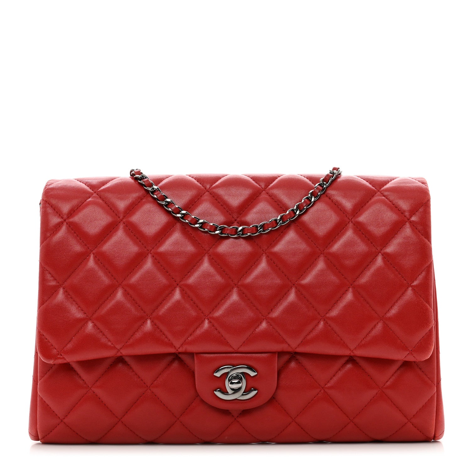 Chanel Lambskin Quilted Clutch with Chain Flap Red 1 of 12