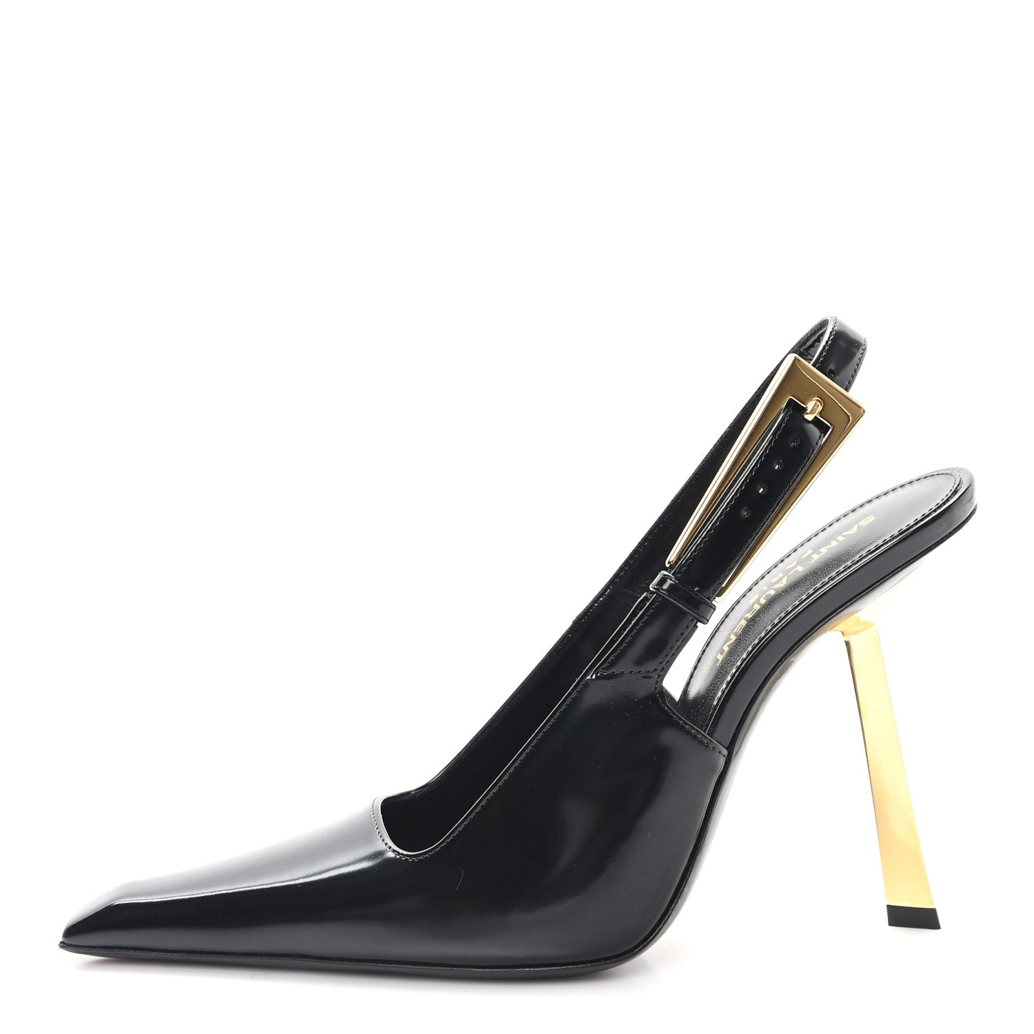 Saint Laurent Glazed Calfskin Lee 110 Slingback Pumps 36.5 Black