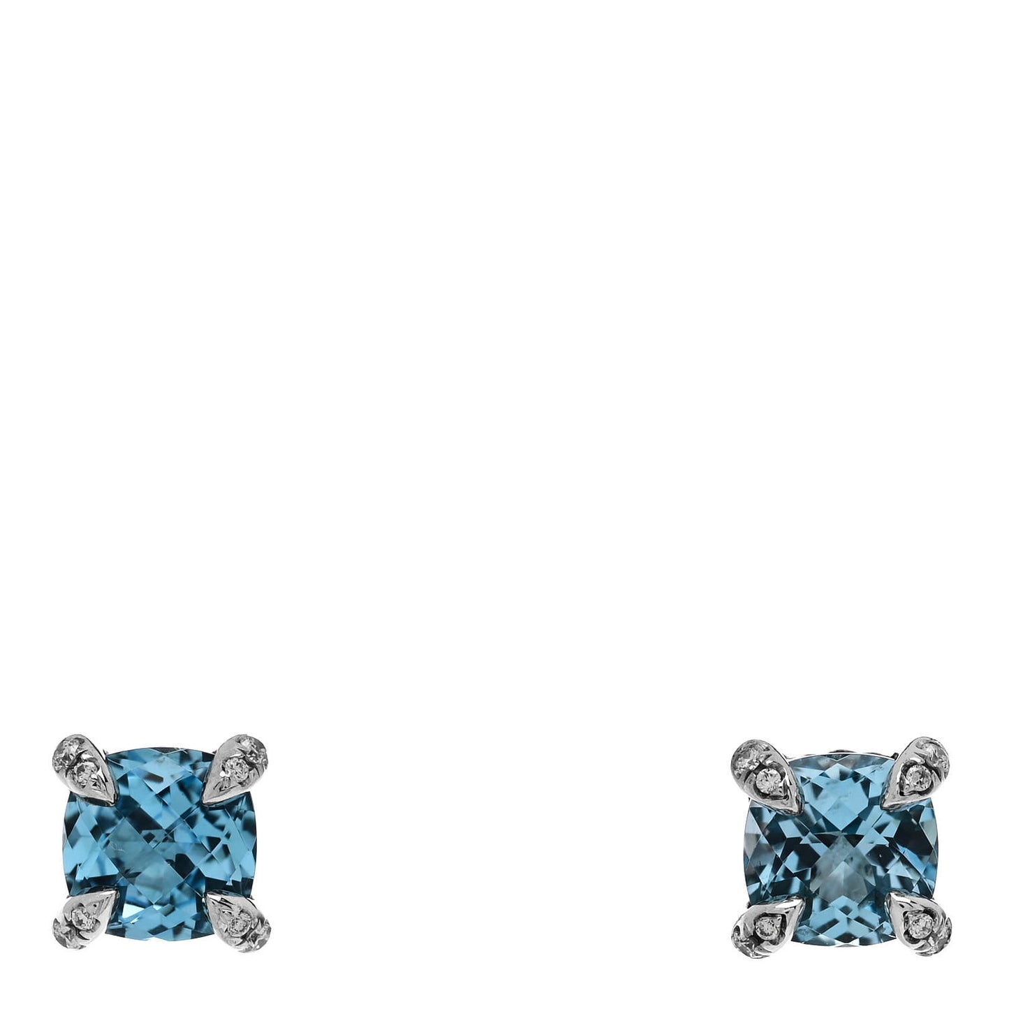 Sterling Silver Diamond Blue Topaz 6mm Chatelaine Earrings