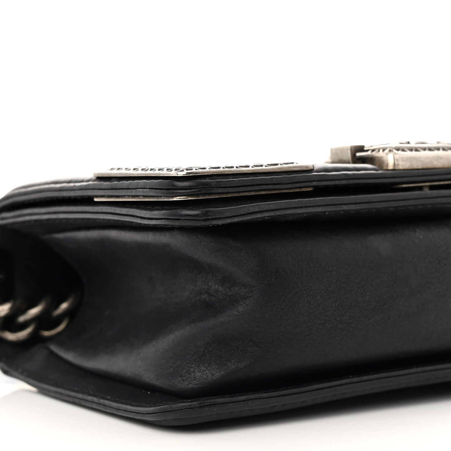 Calfskin Quilted Embellished Metal Small Boy Flap Black
