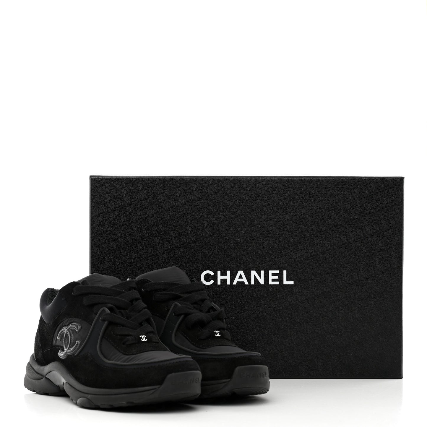 Fabric Calfskin Suede CC Sneakers 36 Black