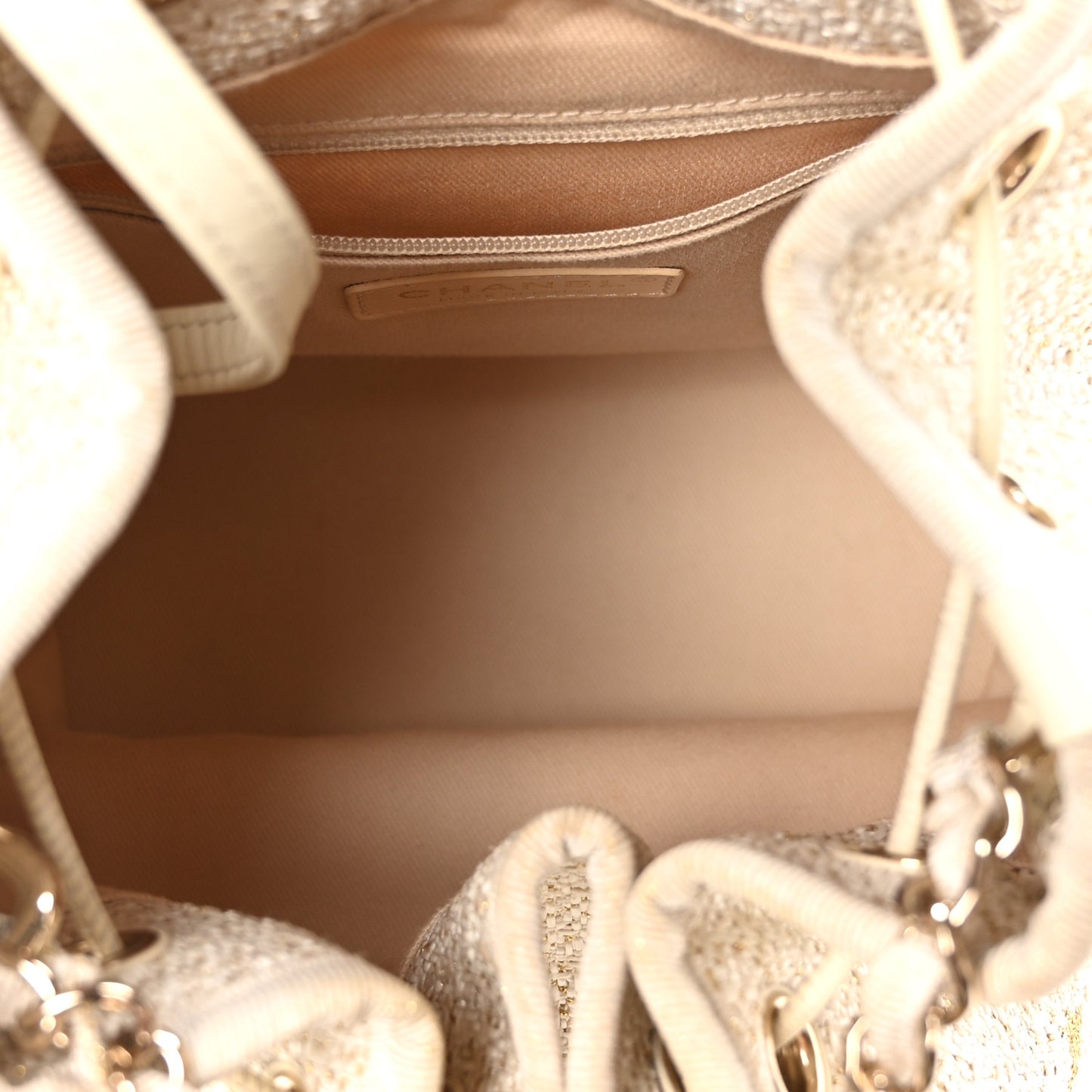 Lurex Boucle Deauville Drawstring Bucket Bag Ivory