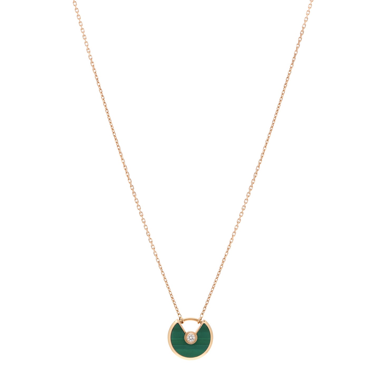 18K Pink Gold Diamond Malachite XS Amulette de Cartier Pendant Necklace
