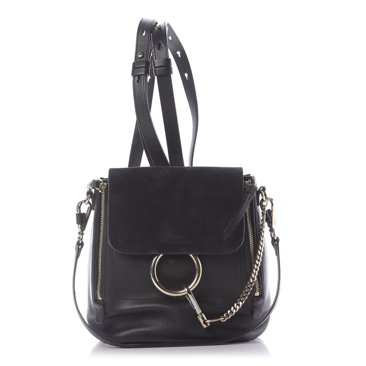 Suede Calfskin Small Faye Backpack Black