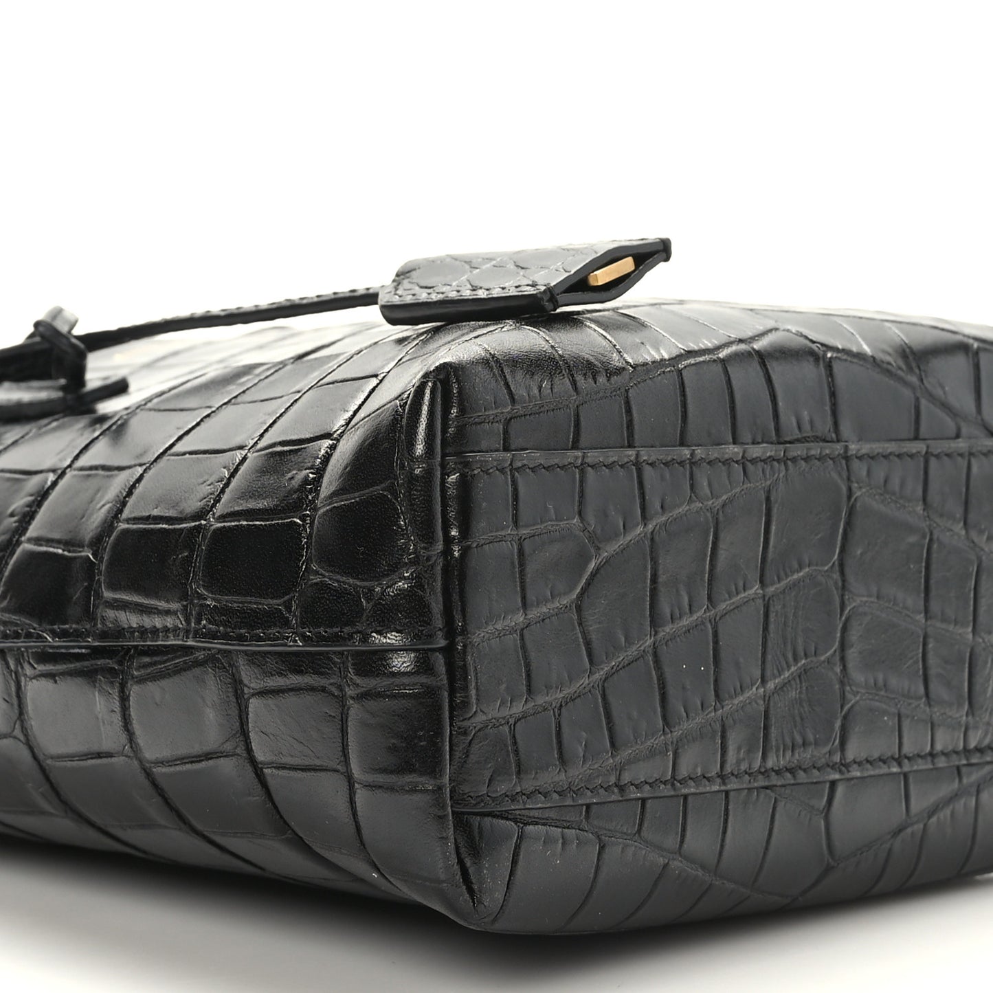 Calfskin Crocodile Embossed Paris Mini Toy Shopper Tote Black