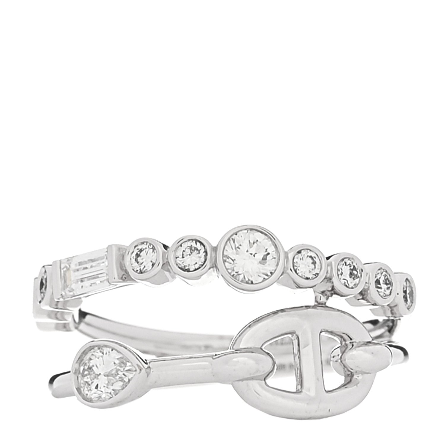 Hermes 18K White Gold Diamond Chaine D'Ancre Fancy Chaos Ring 53