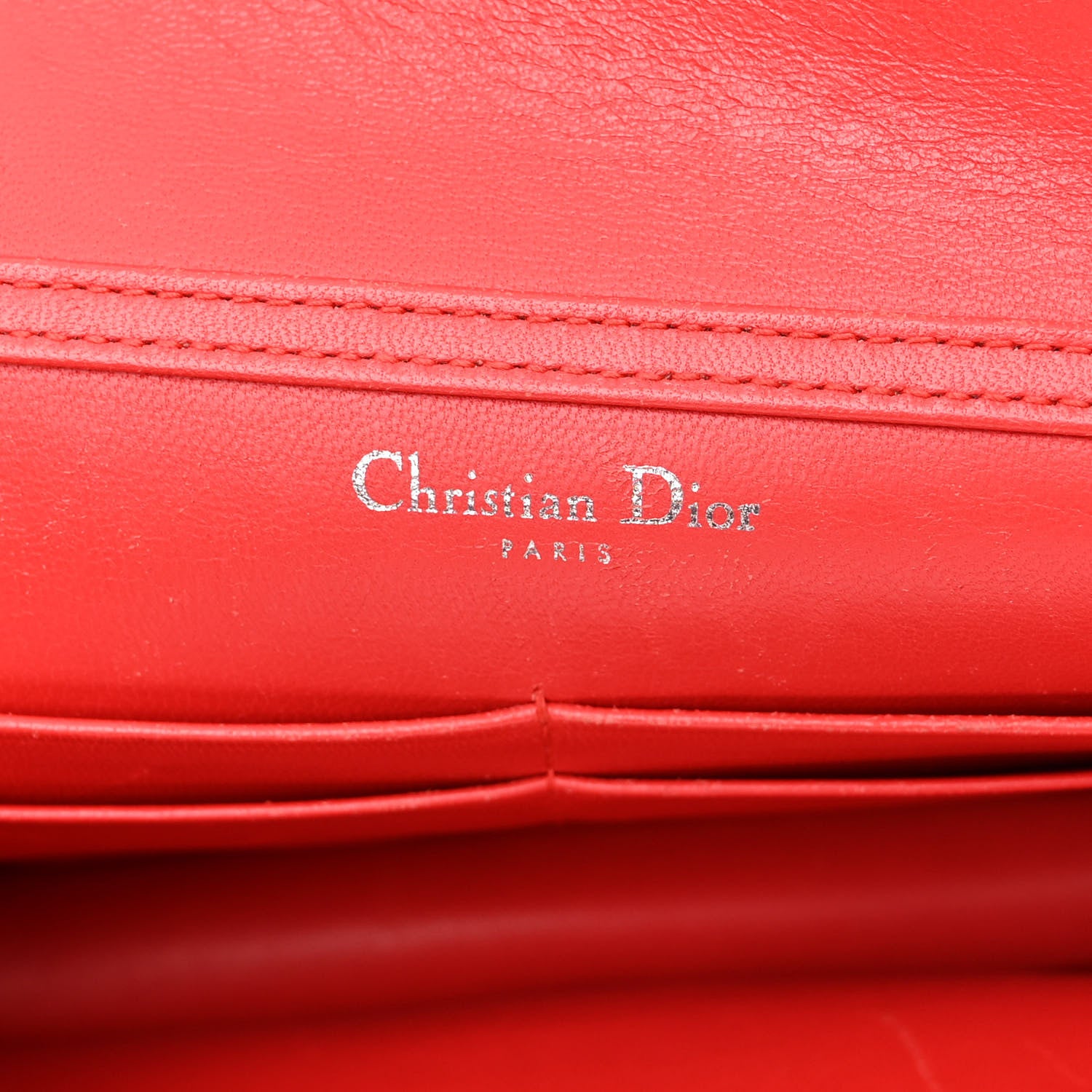 Christian Dior Grained Calfskin Diorama Wallet on Chain Pouch Rouge Vif 6 of 12