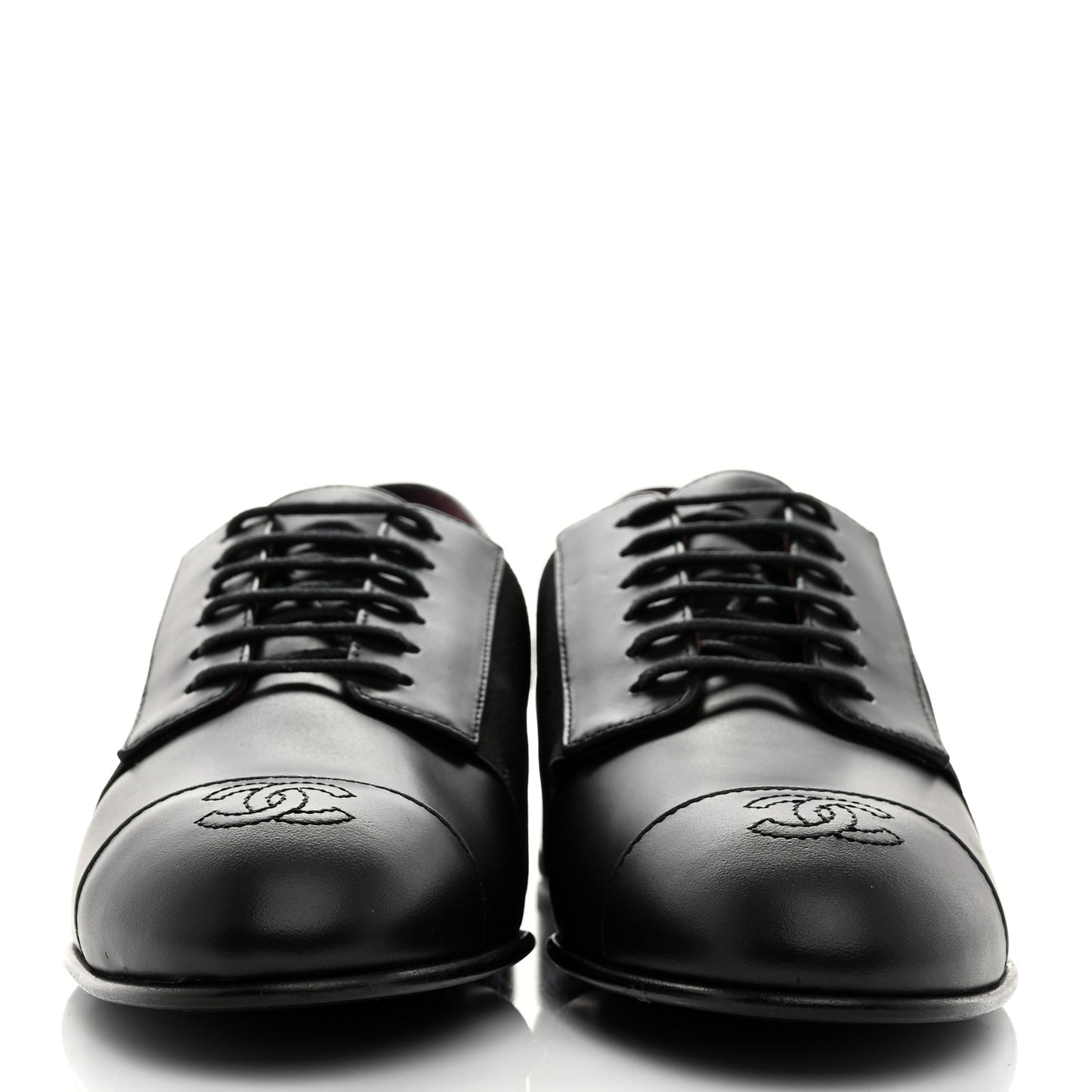Calfskin Elastic Lace Up Cap Toe CC Loafers 36 Black