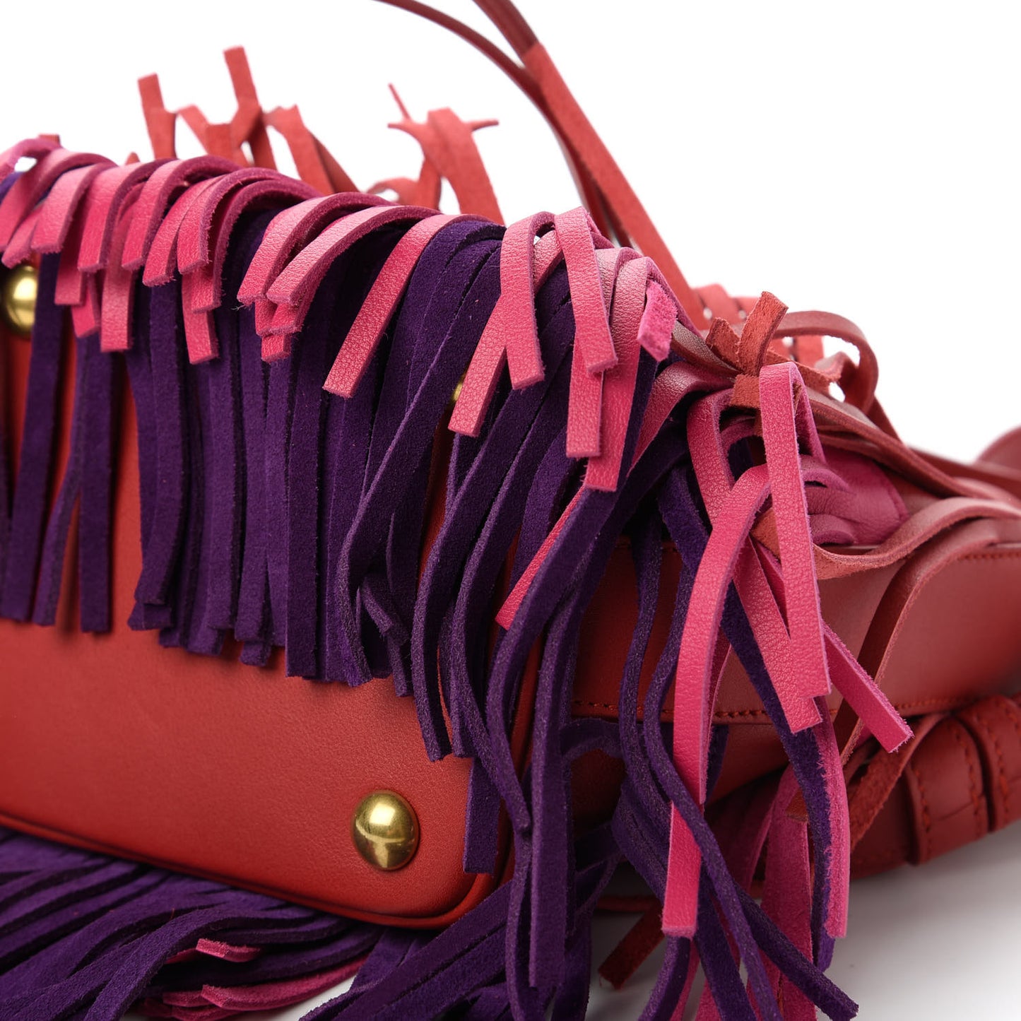 Calfskin Tri-Color Small Emmanuelle Fringe Bucket Bag Red Bubblegum Purple