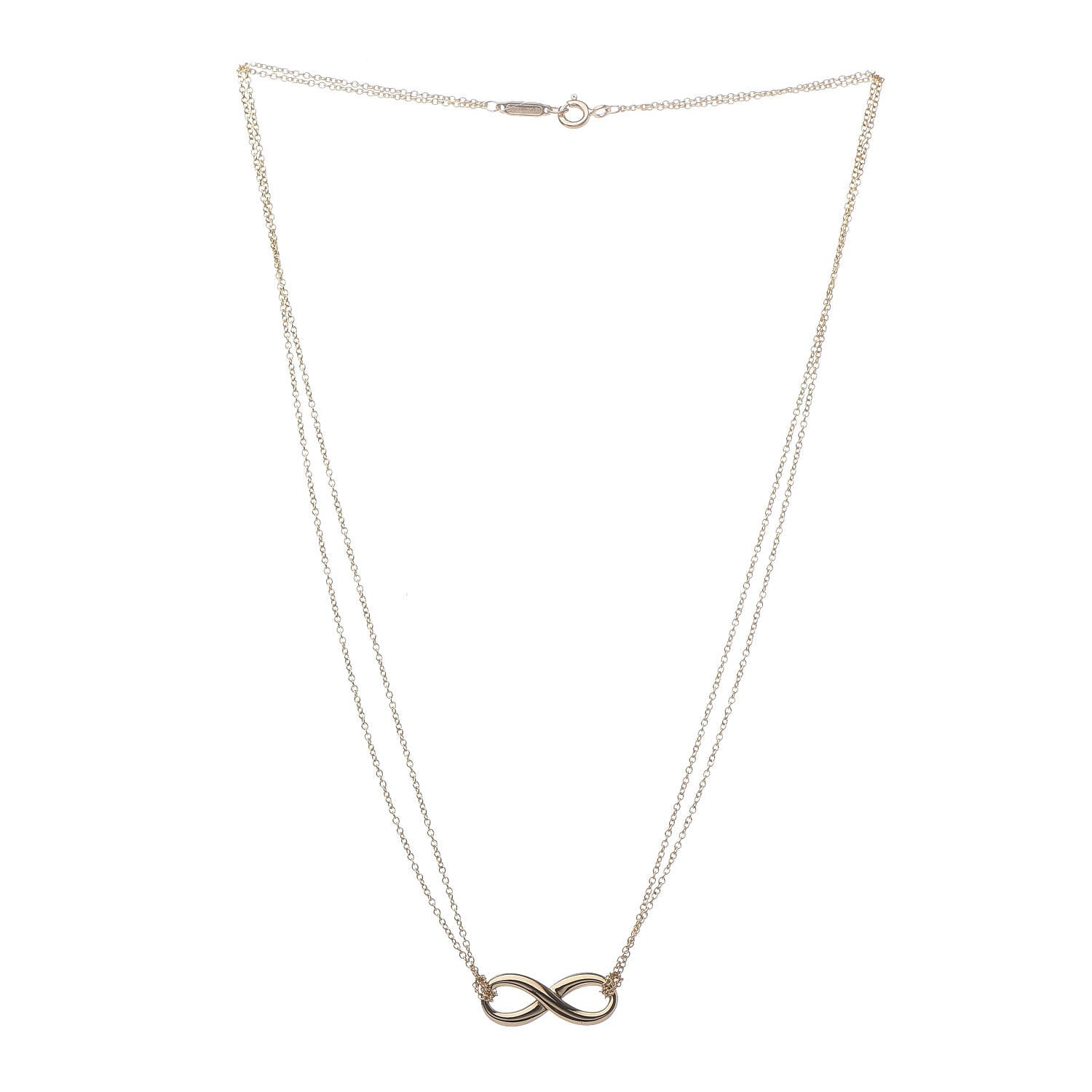 Tiffany 18K Yellow Gold Infinity Double Chain Pendant Necklace 3 of 7