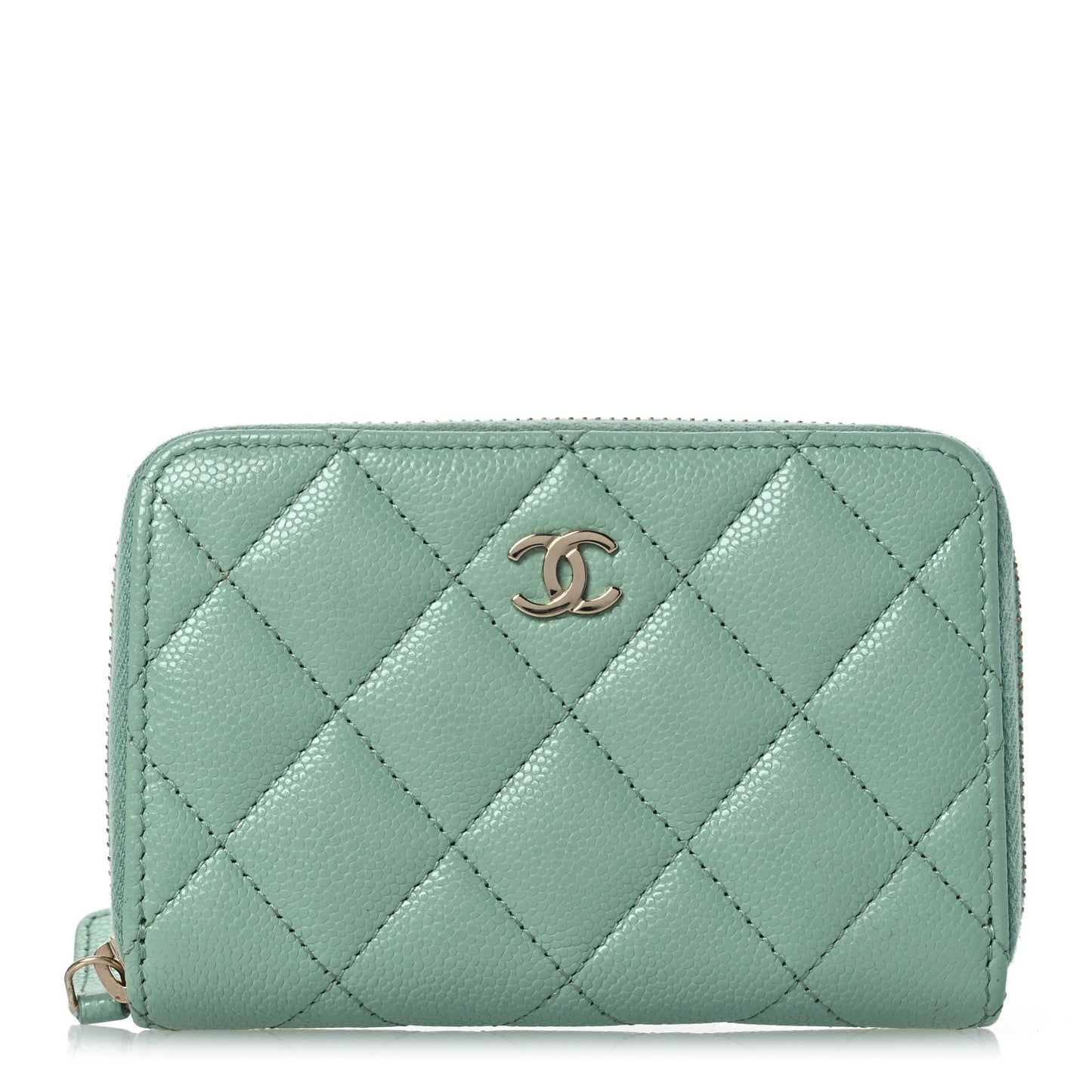 Caviar Quilted Zip Around Coin Purse Wallet Dark Green