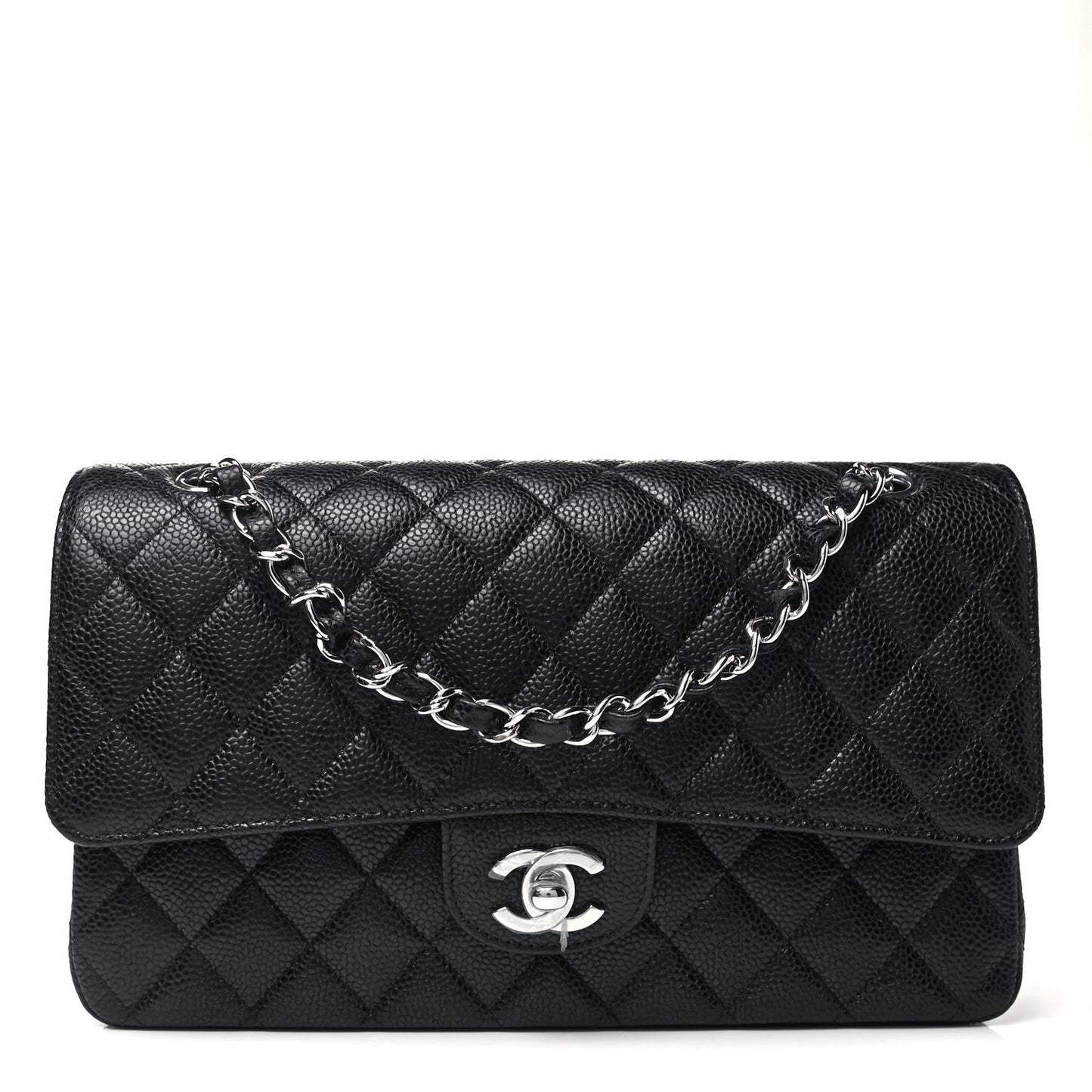 Caviar Quilted Medium Double Flap Black