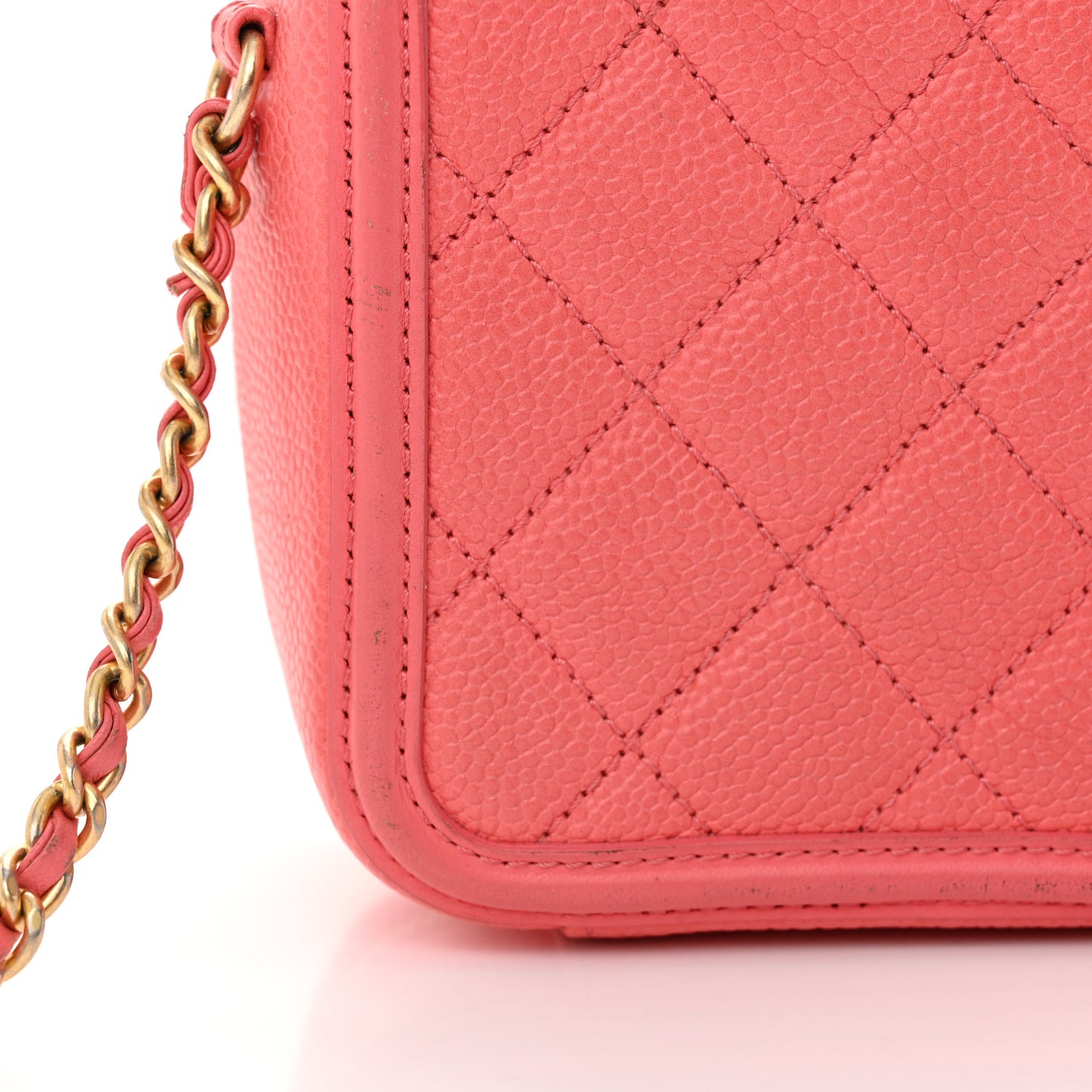 Caviar Quilted Small CC Filigree Vanity Case Coral