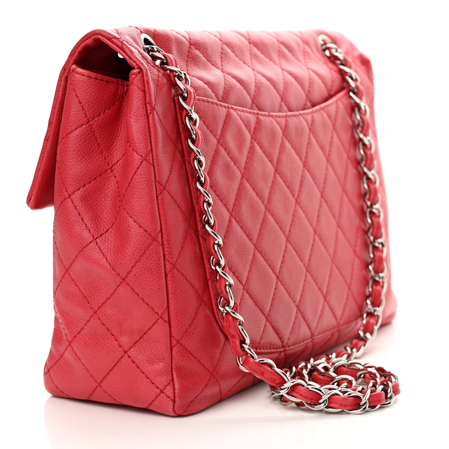 Washed Caviar Quilted Maxi Single Flap Fuchsia