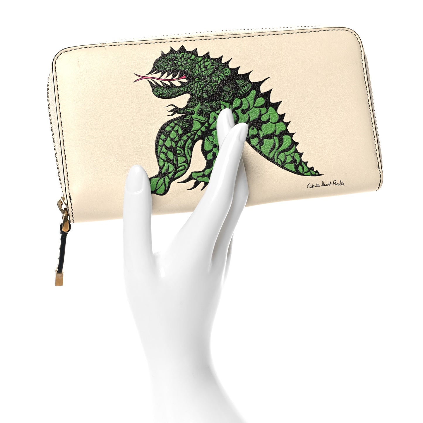 Calfskin Niki De Saint Phalle Dragon Zip Around Wallet Off White