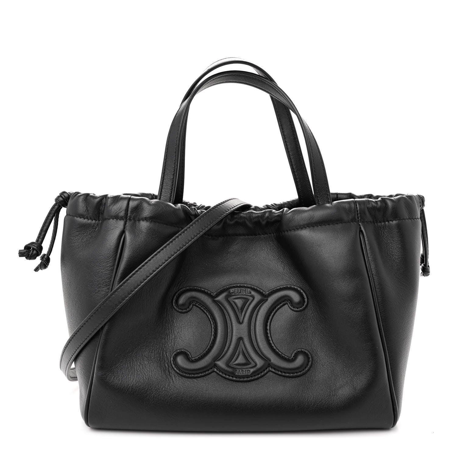 Celine Smooth Calfskin Cuir Small Triomphe Cabas Drawstring Black 1 of 11