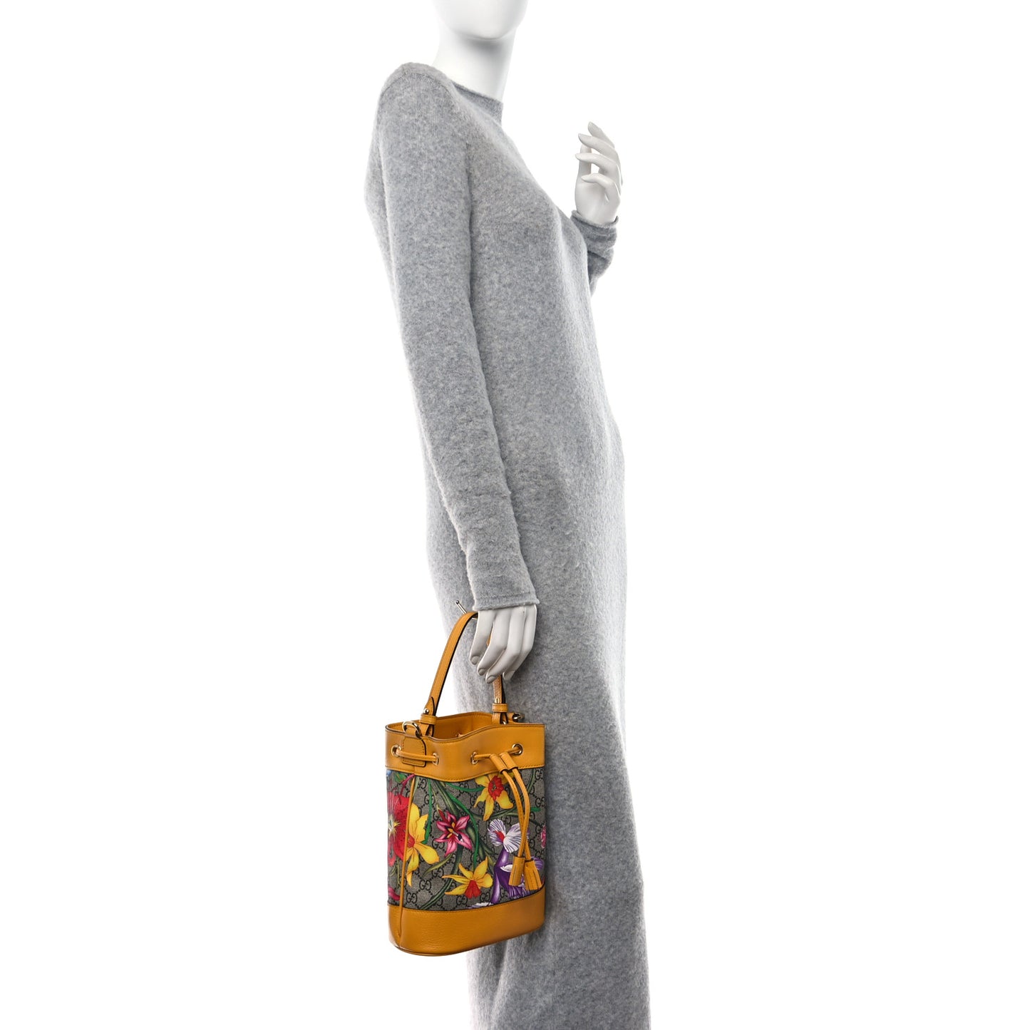 GG Supreme Monogram Flora Small Ophidia Bucket Bag Beige Multicolor Crop