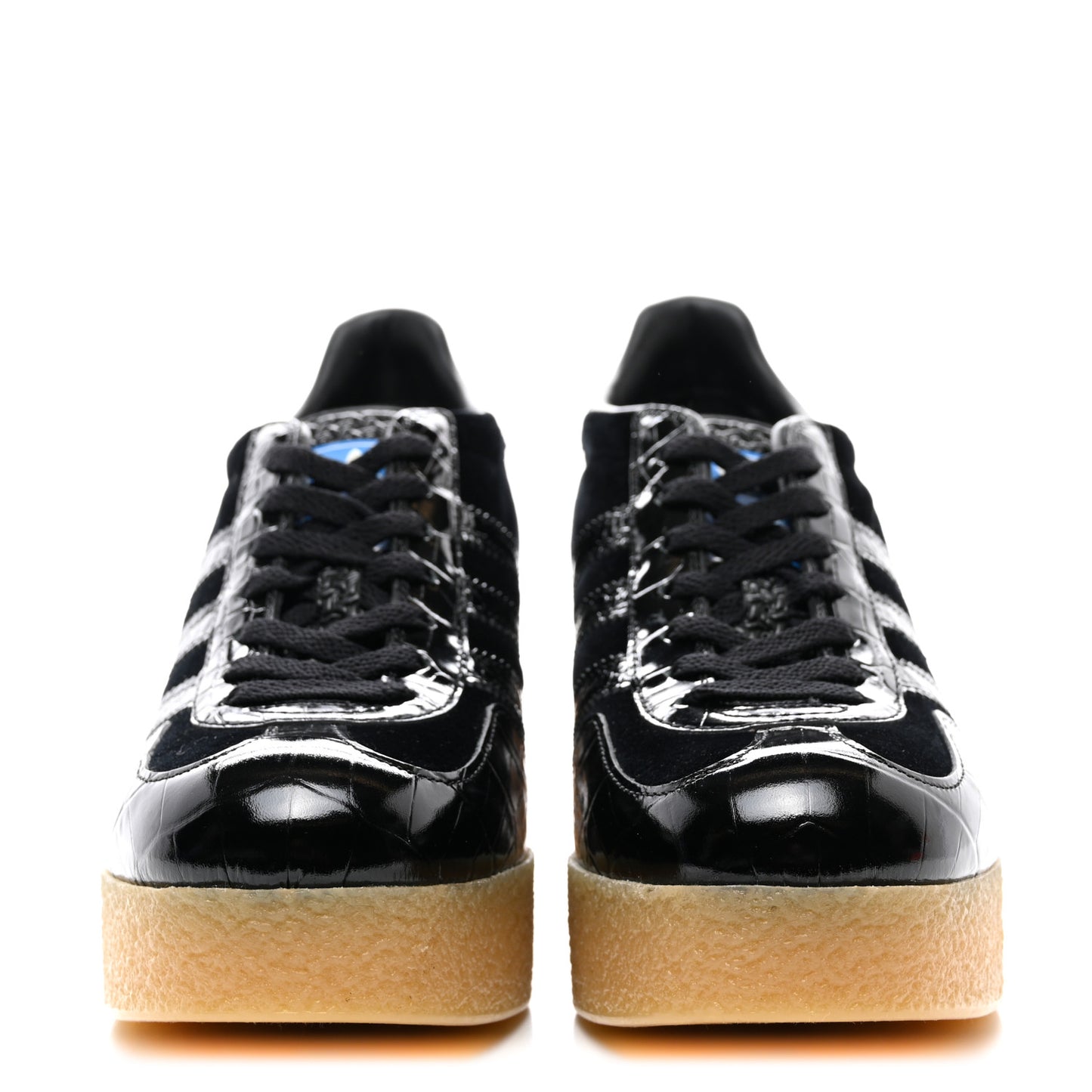 X ADIDAS Velvet Crocodile Embossed Gazelle Wedge Sneakers 40.5 Black