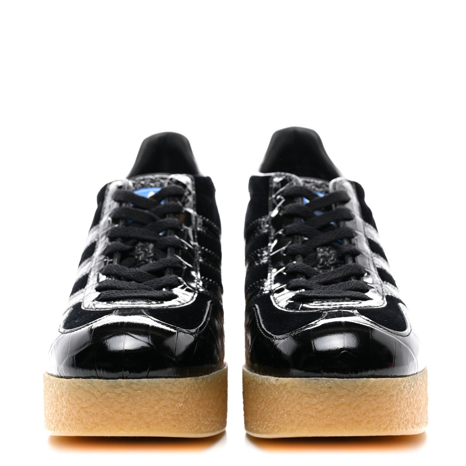 Gucci X ADIDAS Velvet Crocodile Embossed Gazelle Wedge Sneakers 40.5 Black 2 of 8