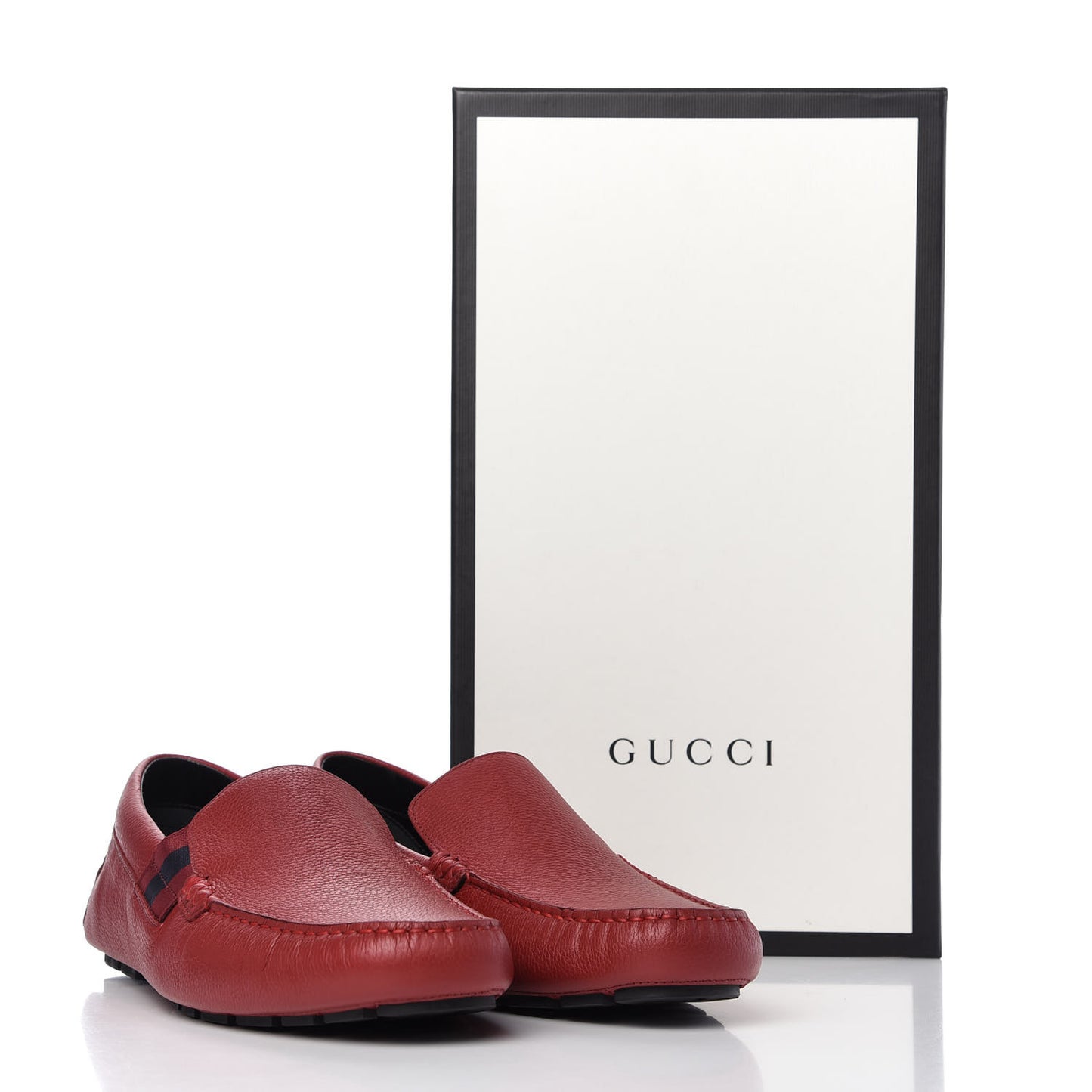 Calfskin Web Mens Driver Loafers 9 Red