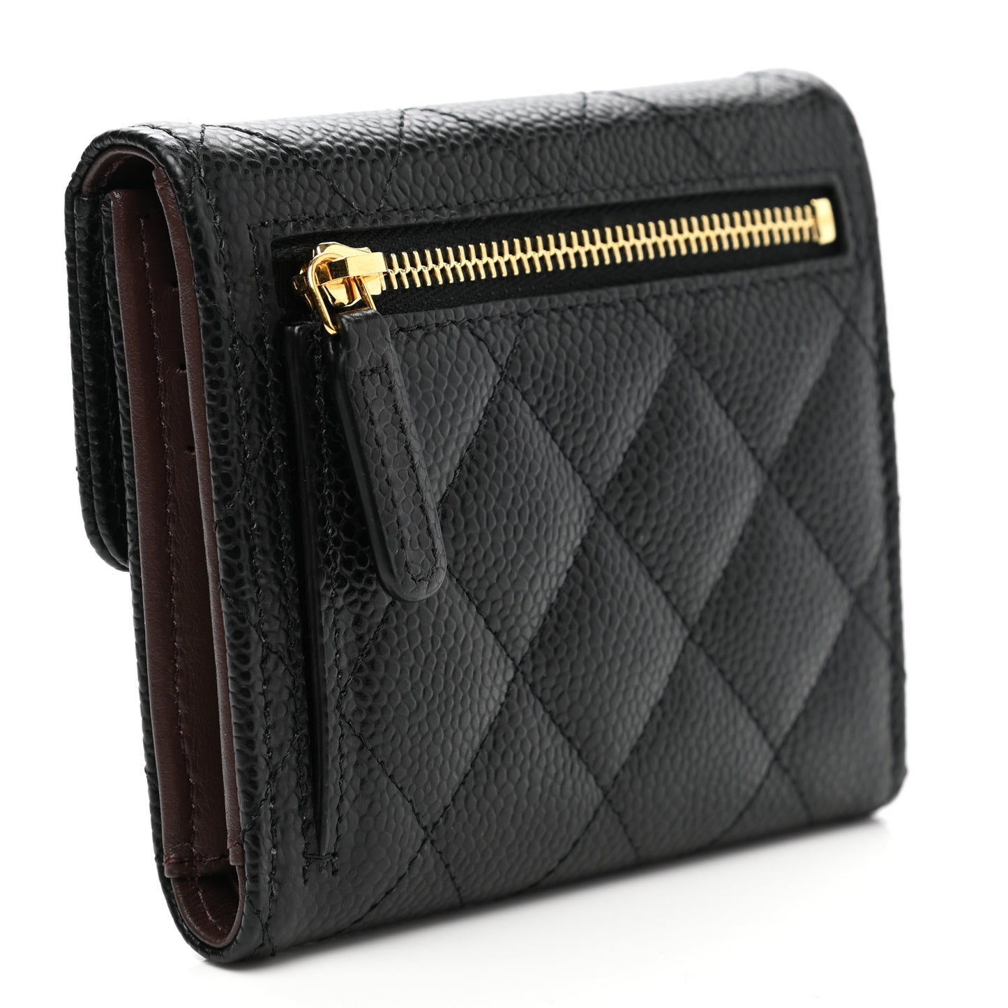Caviar Quilted Compact Flap Wallet Black