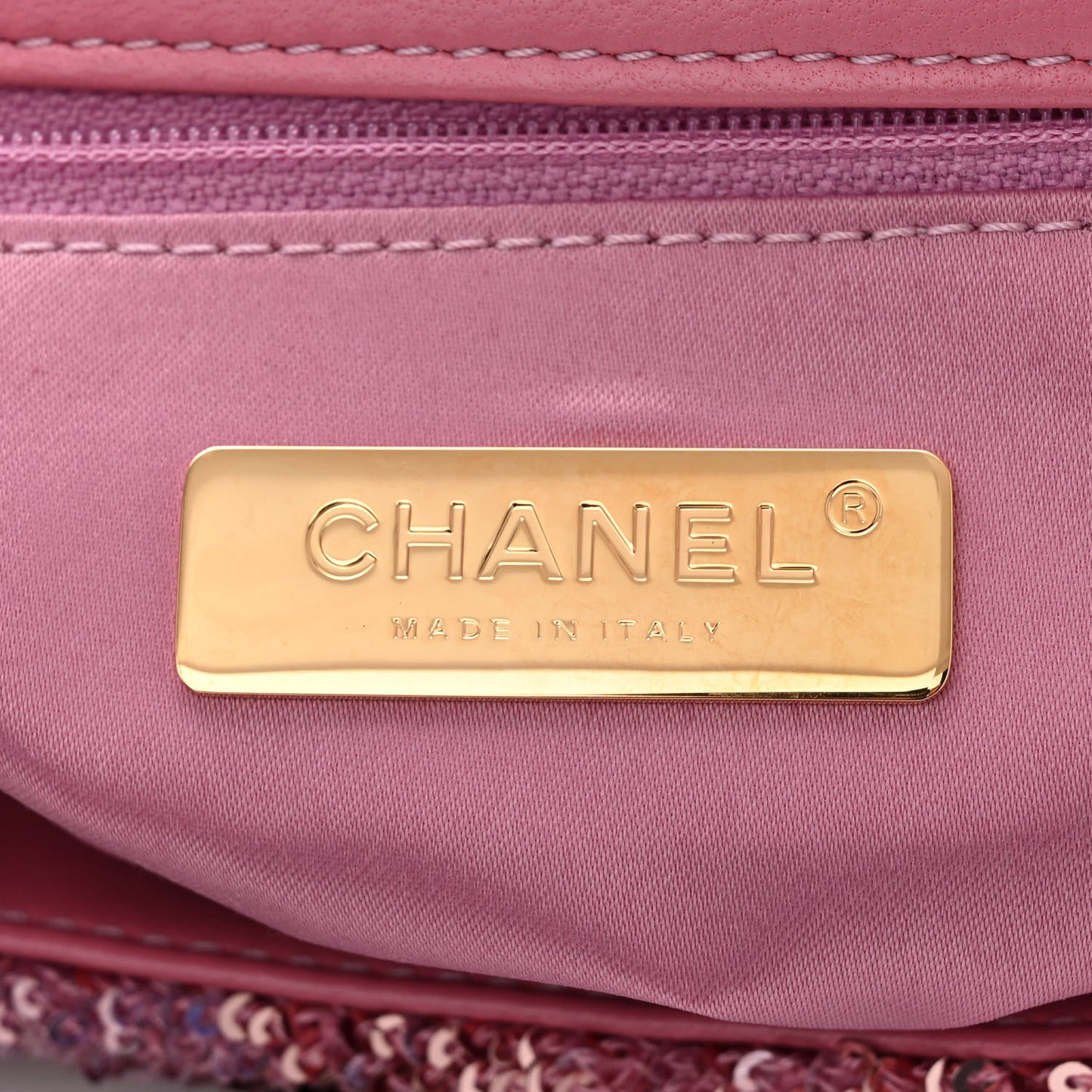 Sequin Quilted Medium Chanel 19 Flap Pink