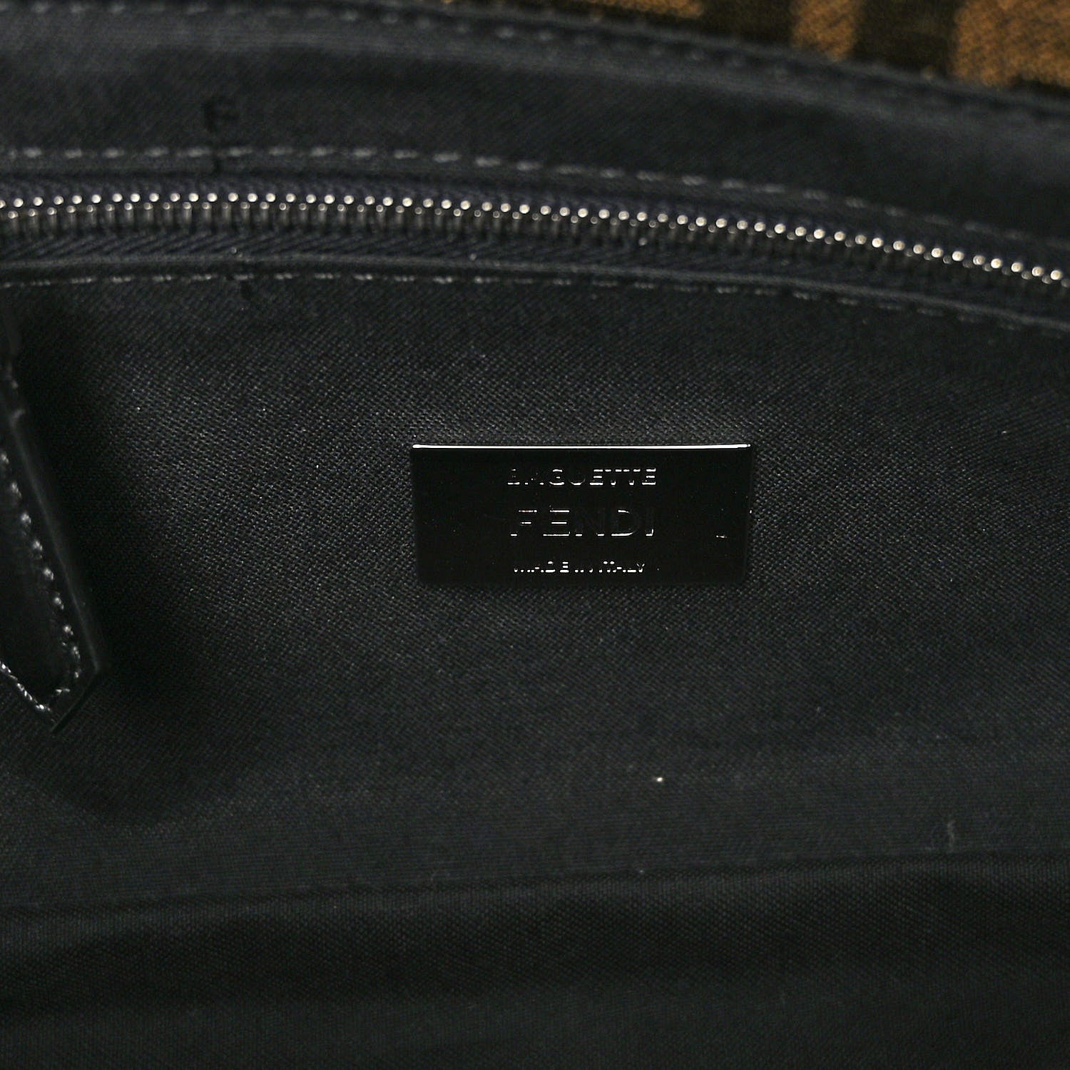 Fendi Fabric Jacquard F Paillettes Vitello Cover FF 1974 Embroidered Baguette Tobacco Moro Argento 6 of 9