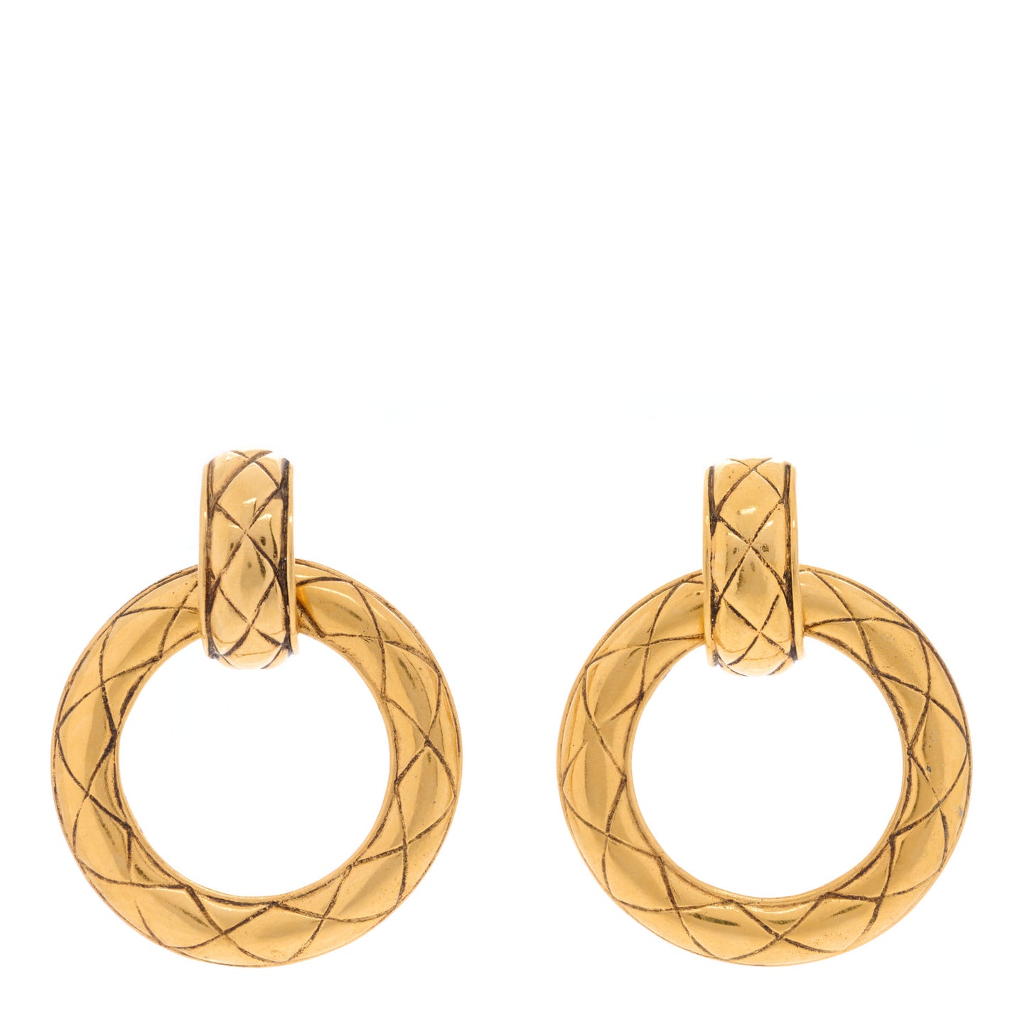 Quilted Hoop Clip On Earrings Gold