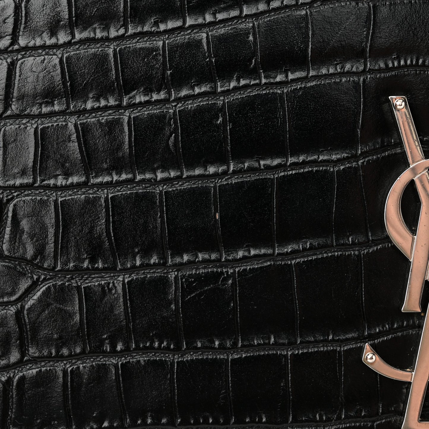 Calfskin Crocodile Embossed Small Classic Monogram Kate Tassel Satchel Black