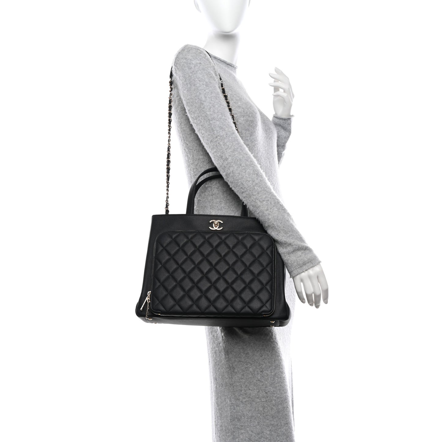 Caviar Quilted Large Business Affinity Shopping Bag Black