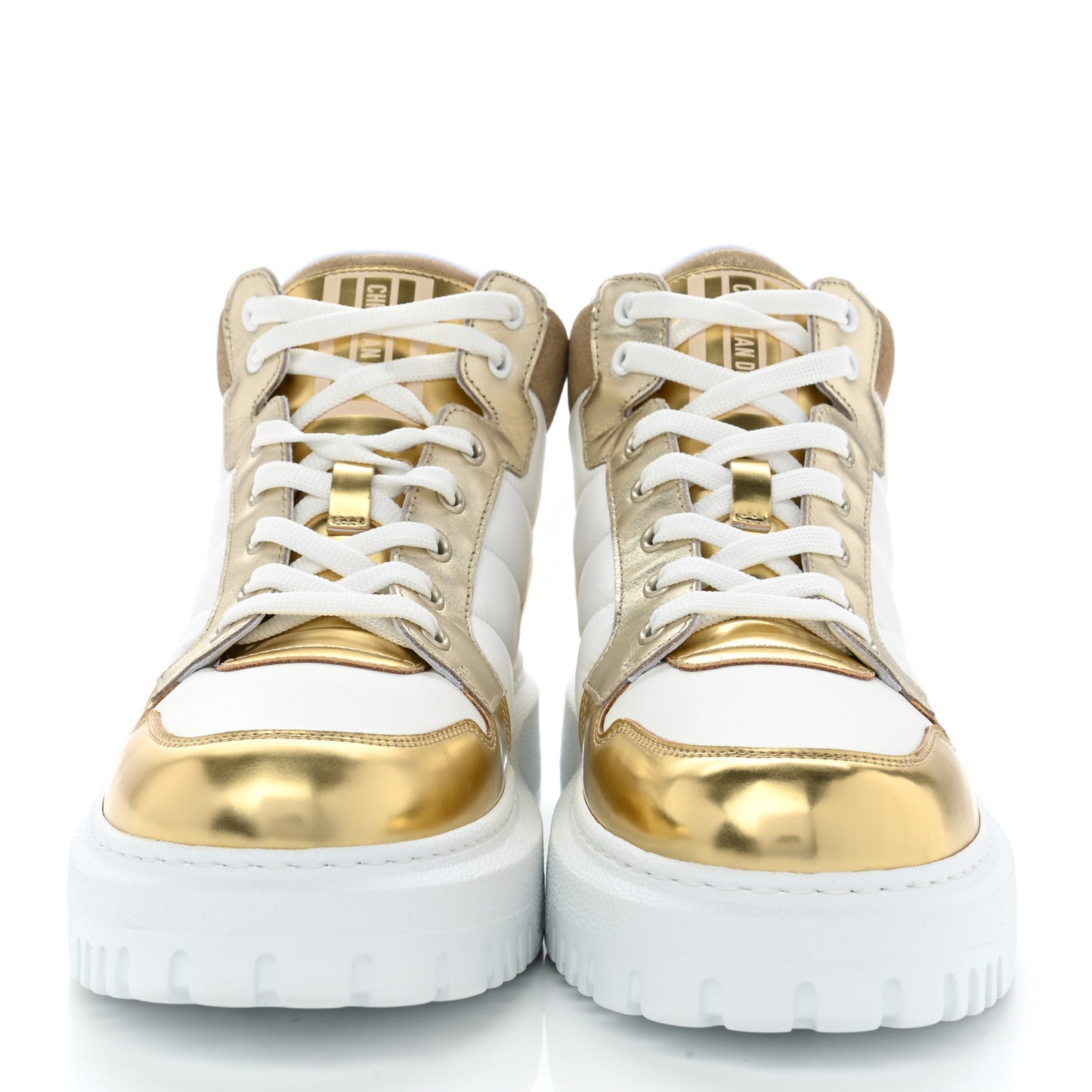 Nylon Laminated Calfskin Womens D-Player High Top Sneakers 39.5 White Gold