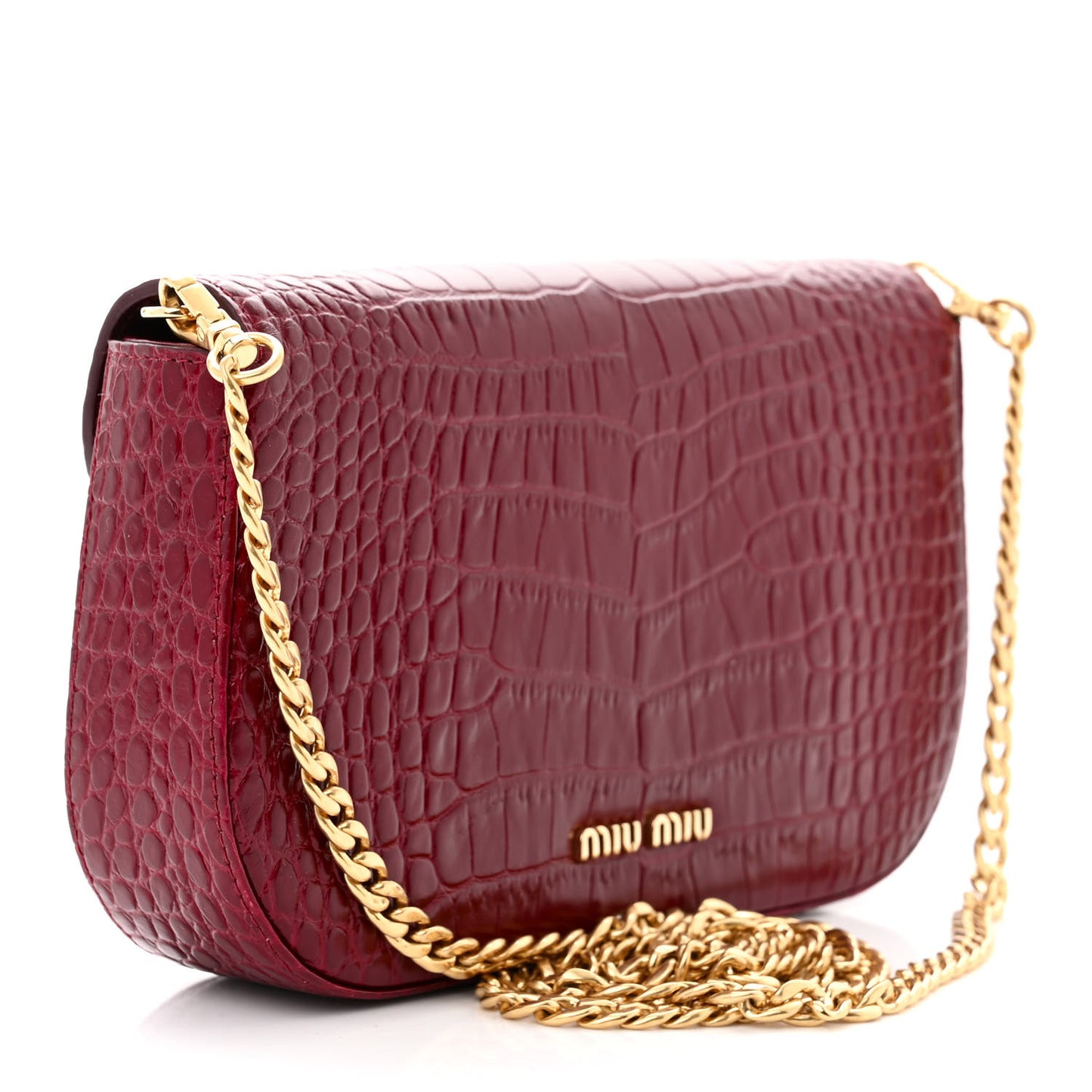 Calfskin Crystal Crocodile Embossed Saint Cocco Wallet On Chain Rubino