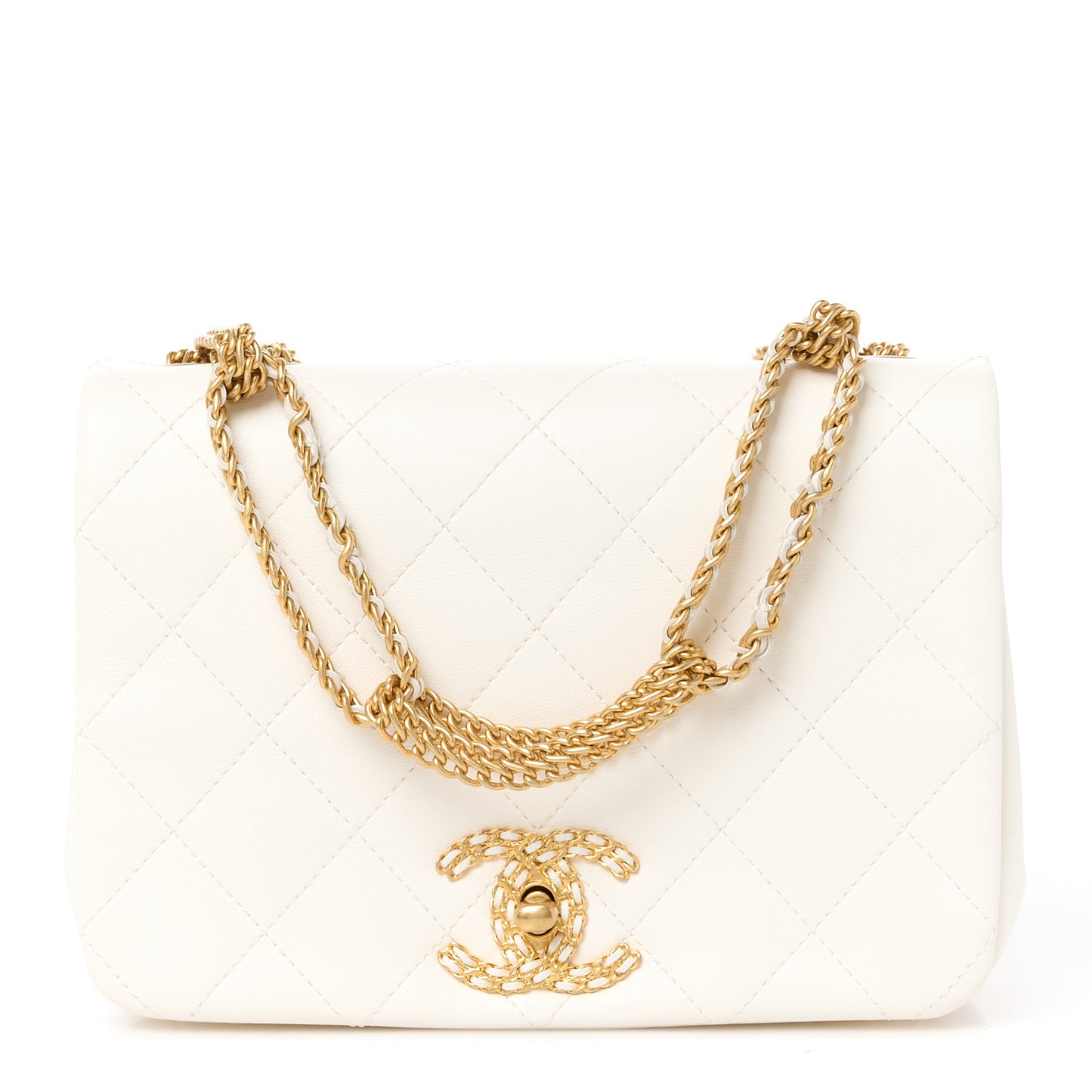 Lambskin Quilted On And On Small Chain Flap White