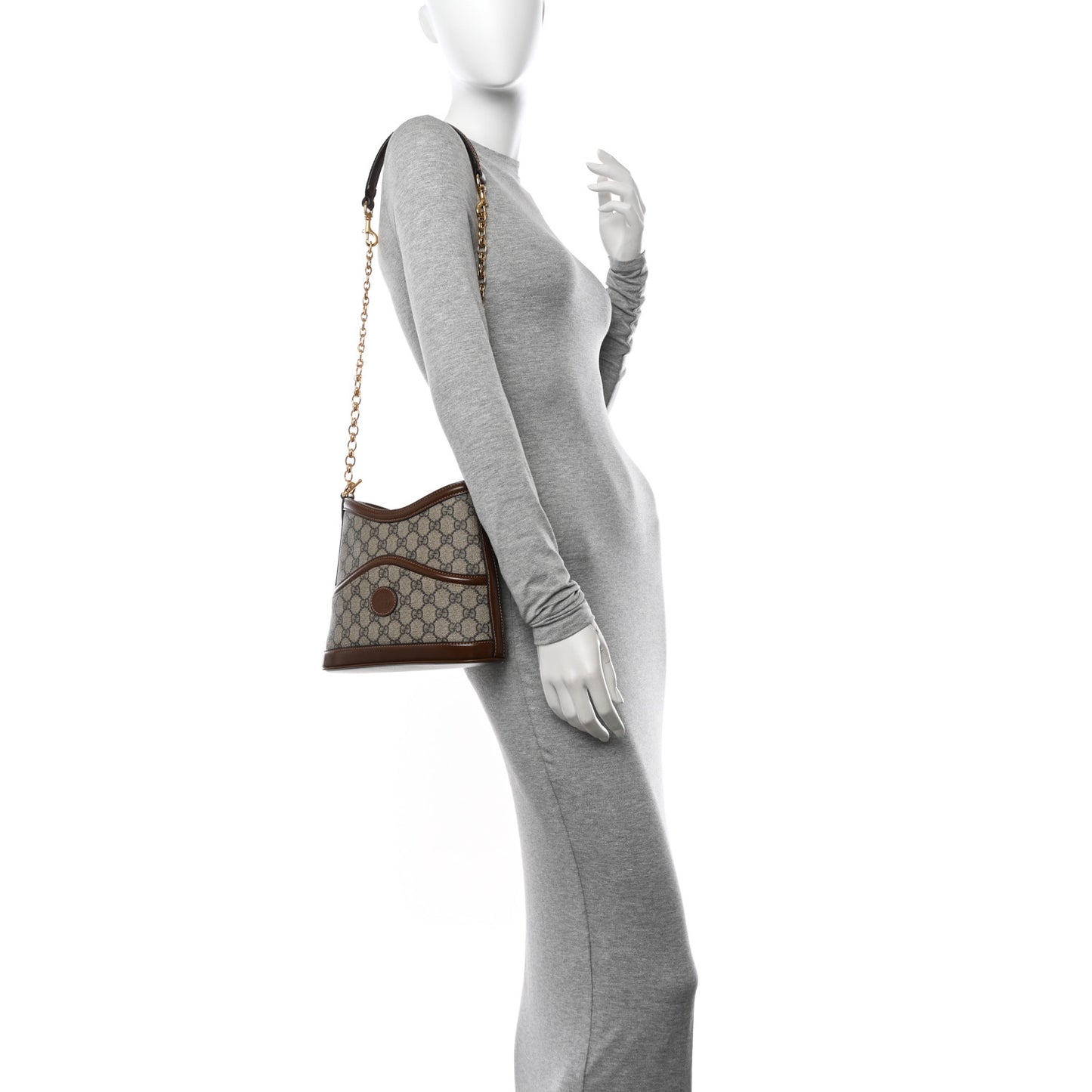 GG Supreme Monogram Azalea Calfskin Retro Interlocking G Chain Shoulder Bag Beige Ebony Brown Sugar
