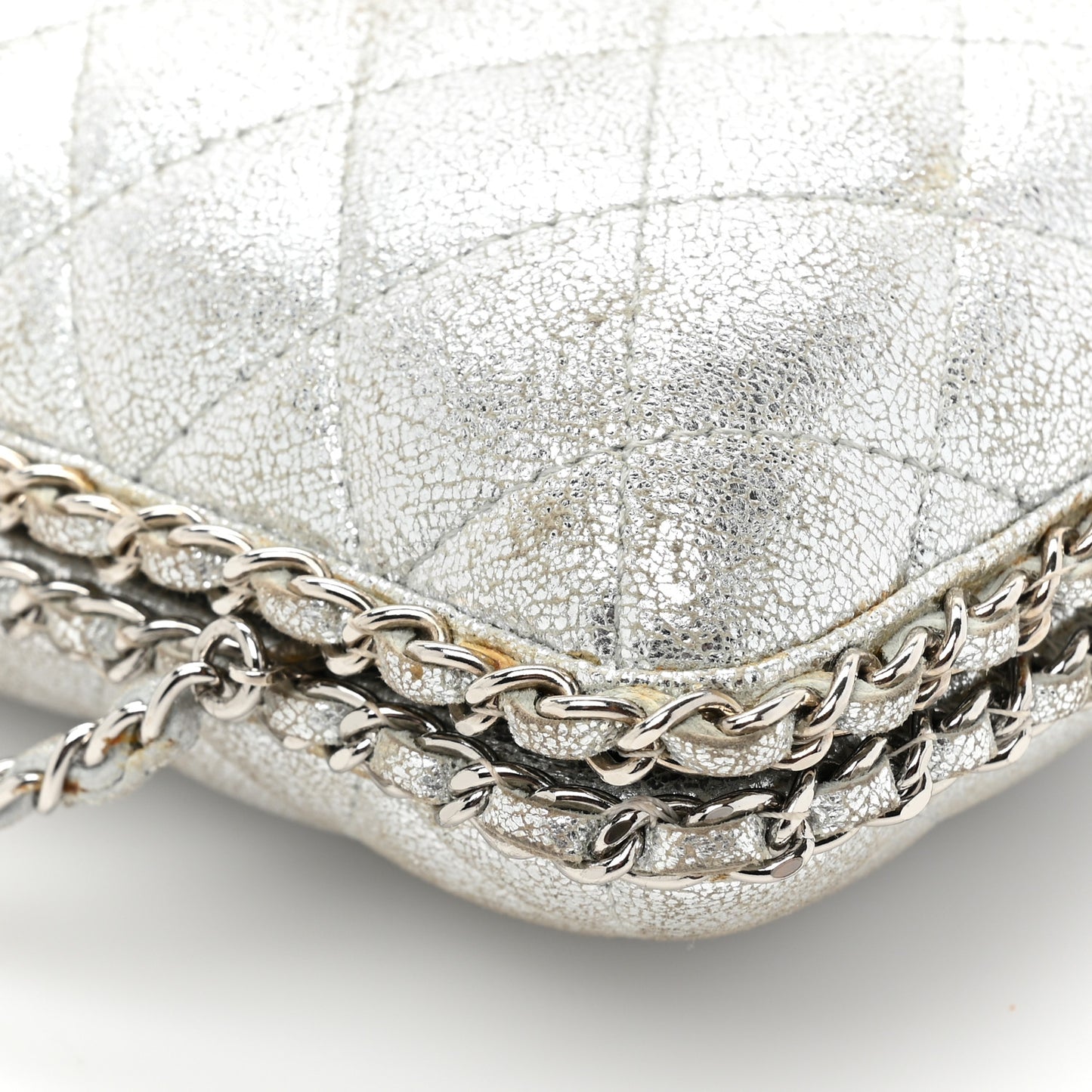 Metallic Lambskin Small Chain Around Clutch Silver