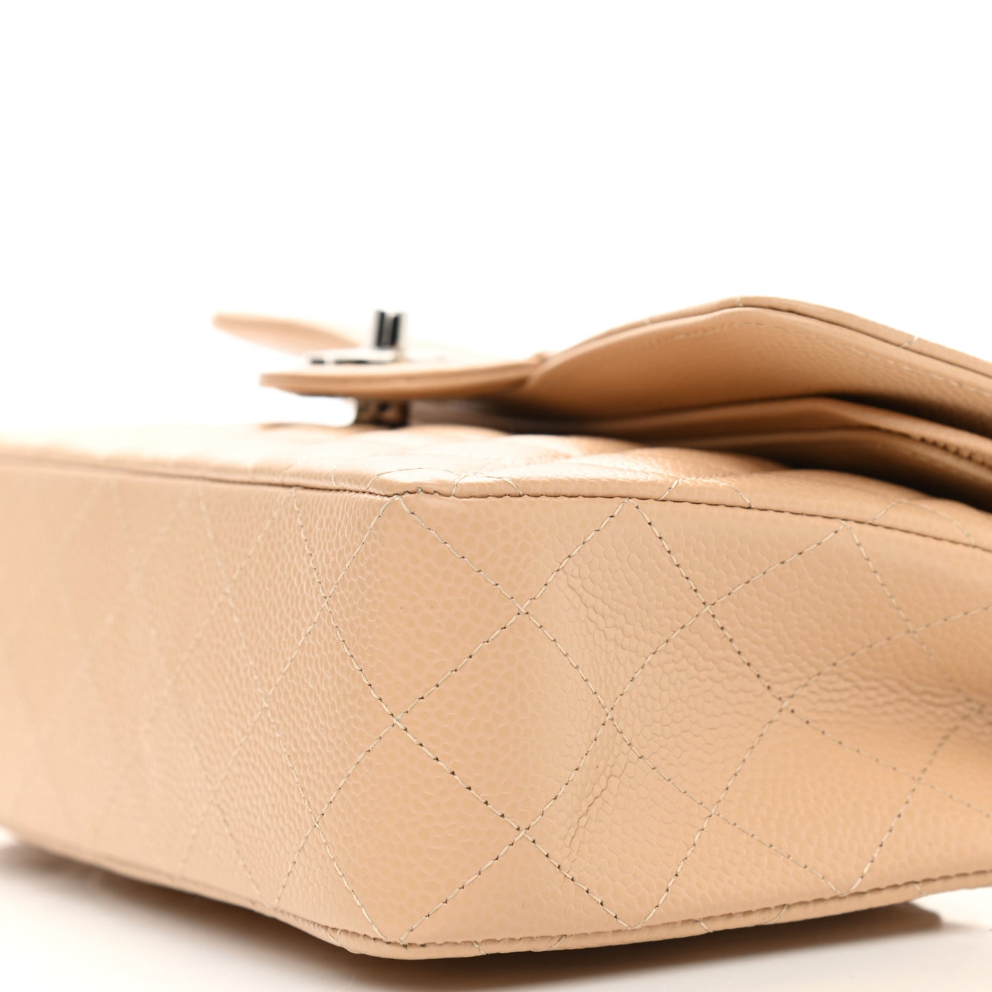 Caviar Quilted Small Double Flap Beige