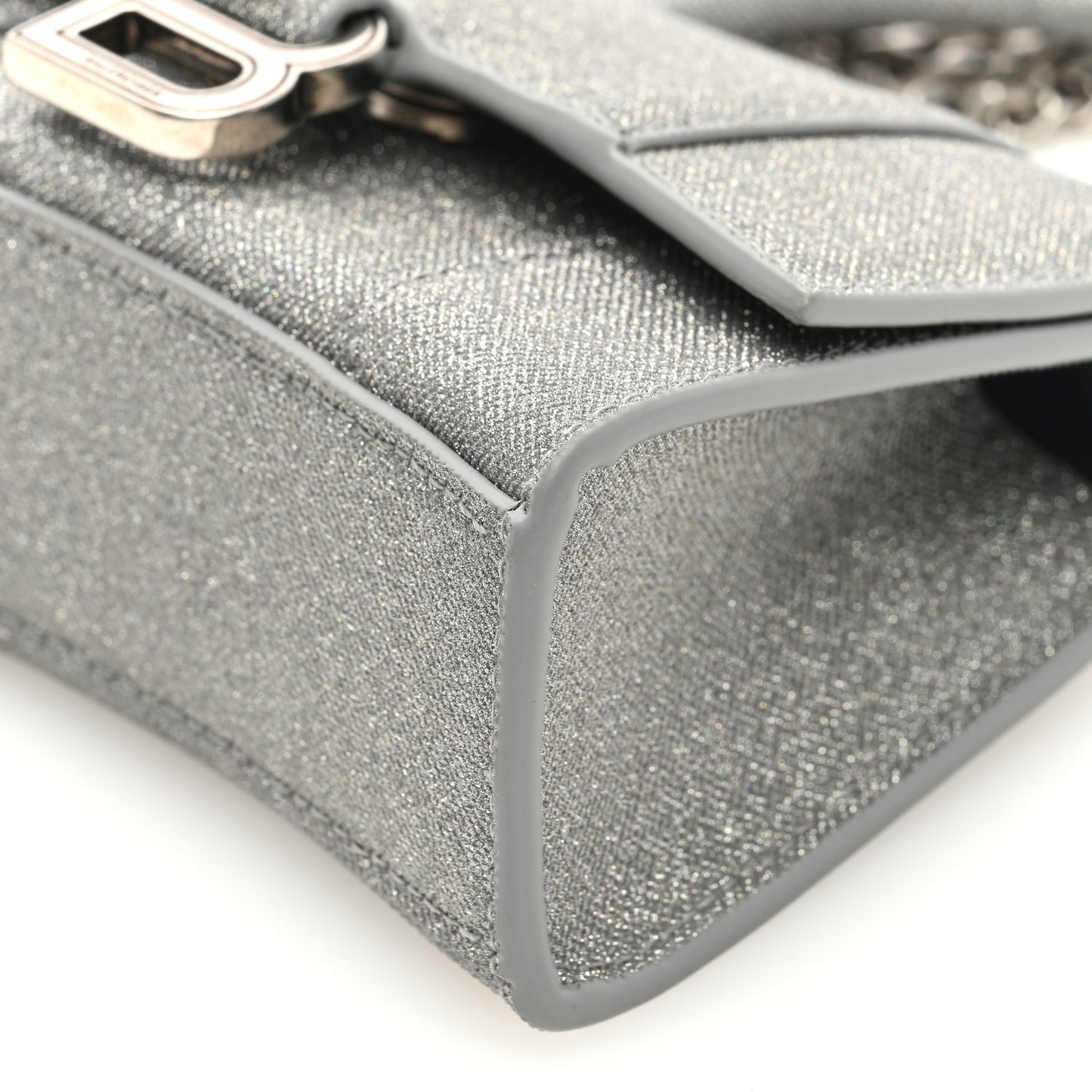 Glitter Fabric Hourglass Top Handle Bag Mini with Chain Grey
