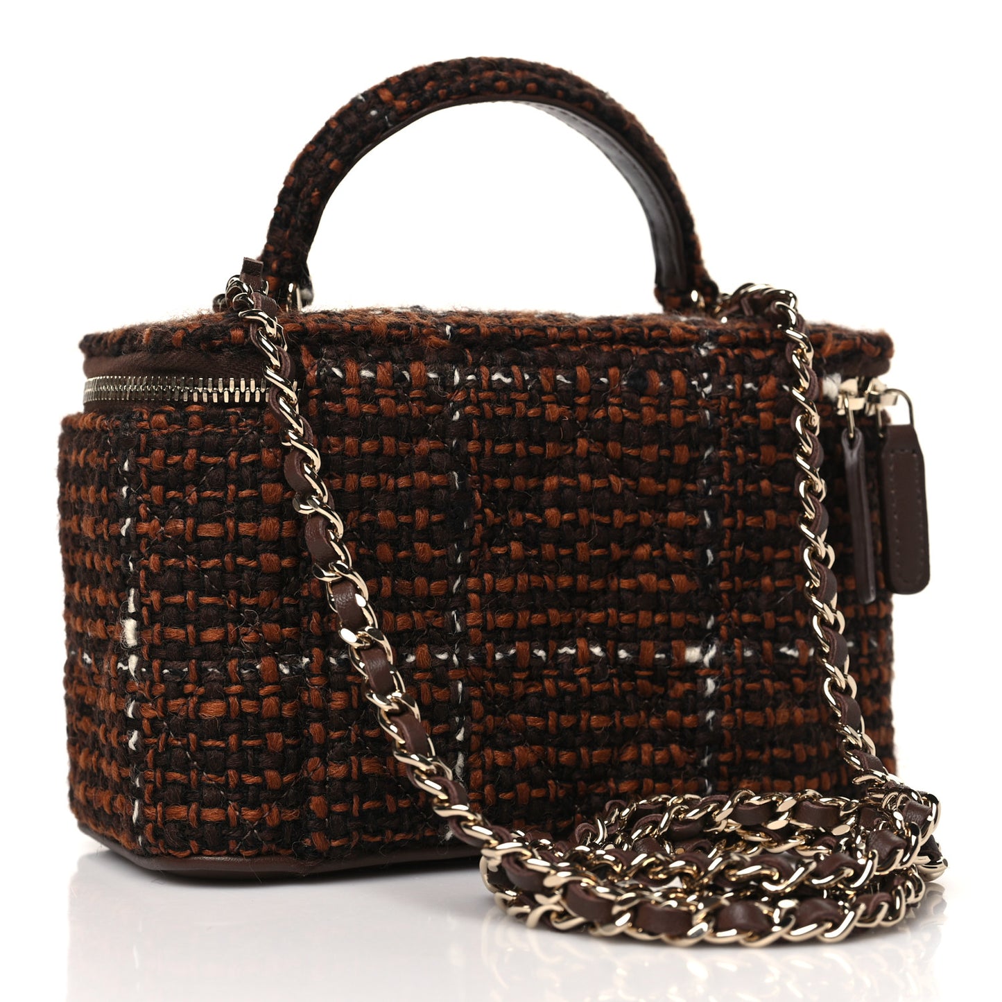 Tweed Small Top Handle Vanity Case With Chain Brown Multicolor