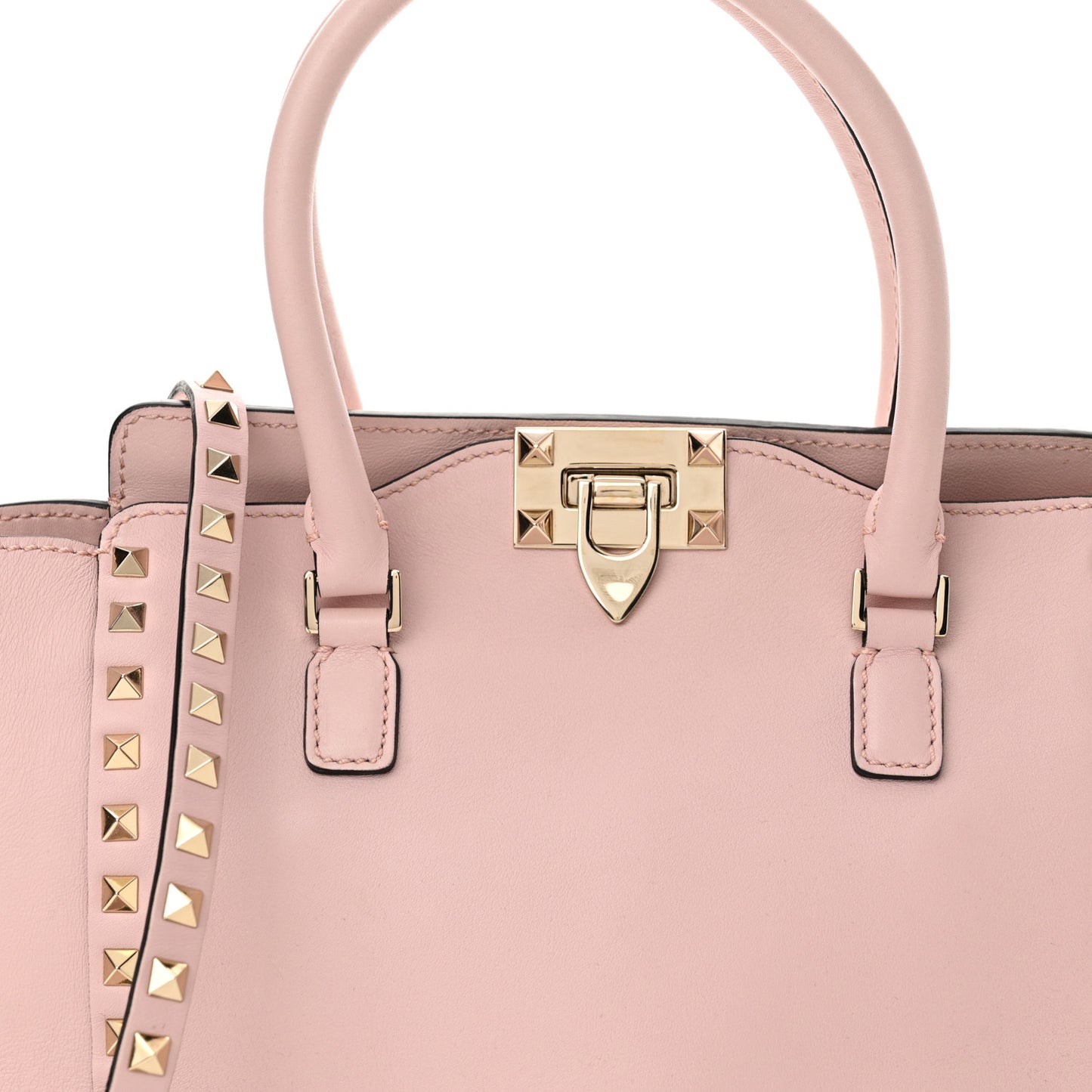 Vitello Small Rockstud Double Handle Tote Water Rose
