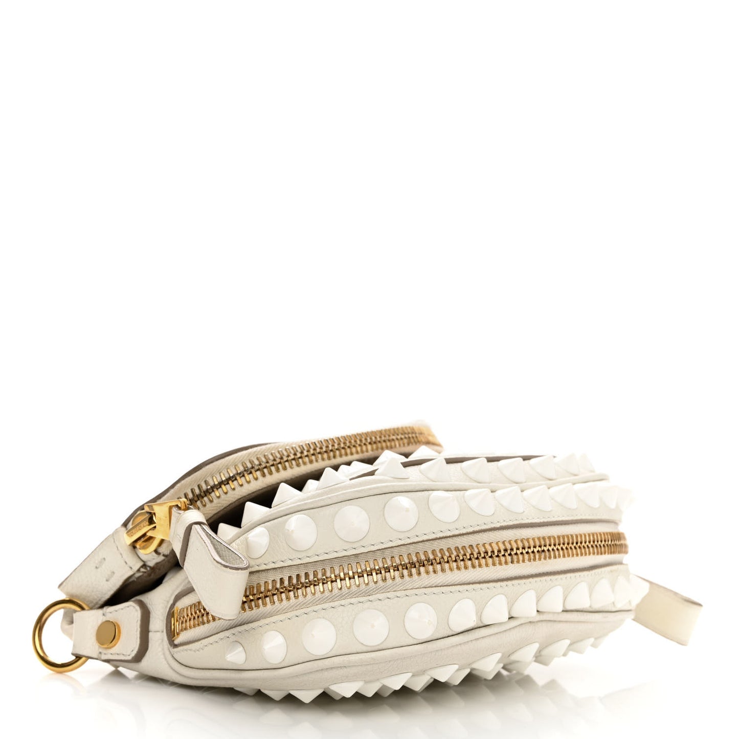 Pebbled Calfskin Studded Mini Jennifer Crossbody White