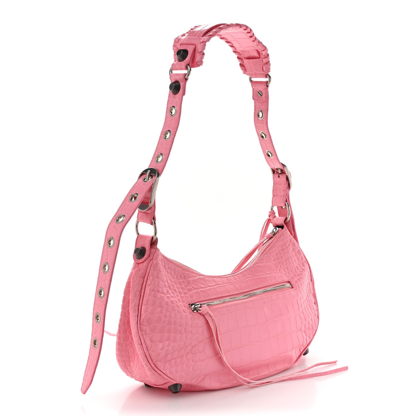 Extra Supple Calfskin Crocodile Embossed Small Le Cagole Shoulder Bag Sweet Pink