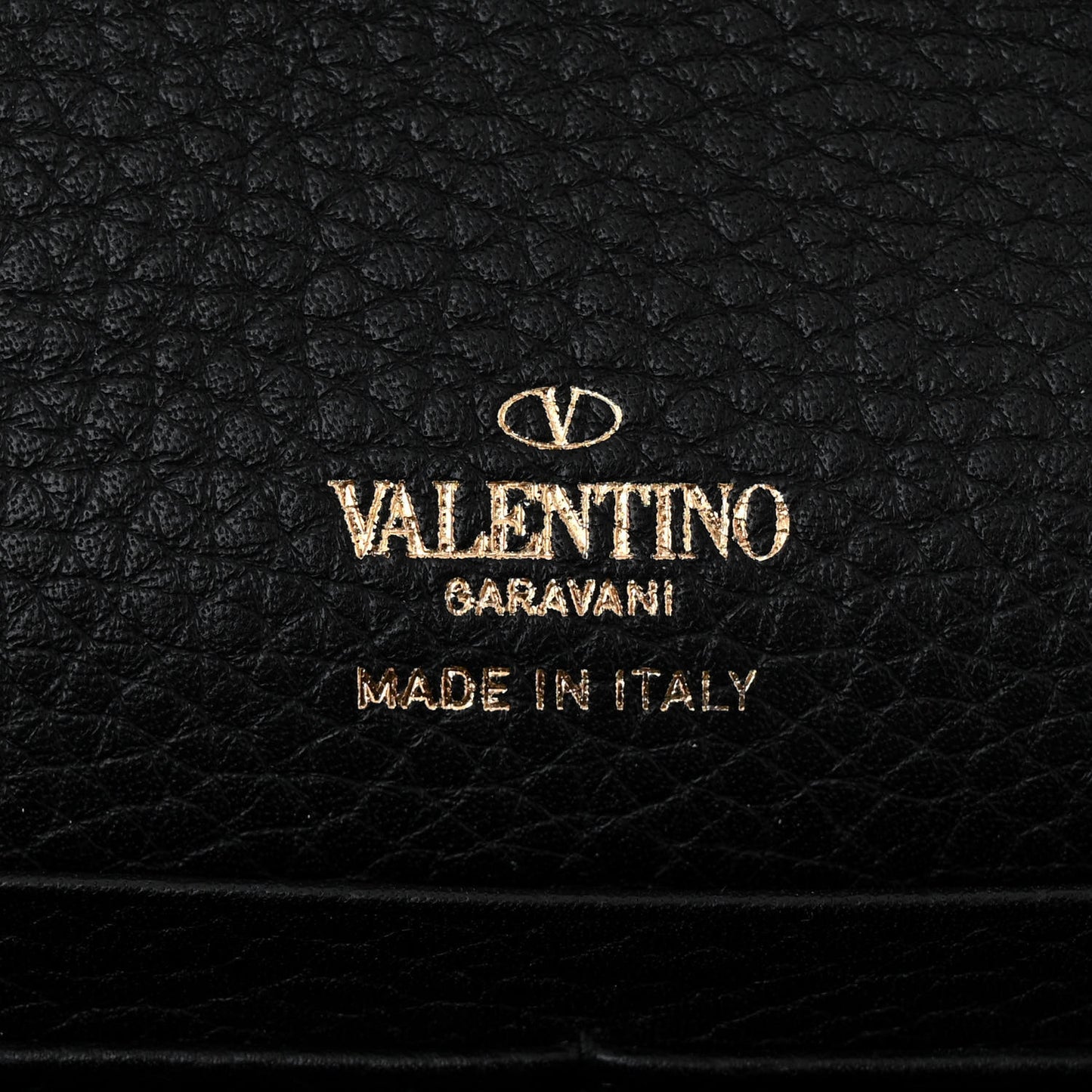 Pebbled Calfskin Rockstud Envelope Wallet on Chain Black
