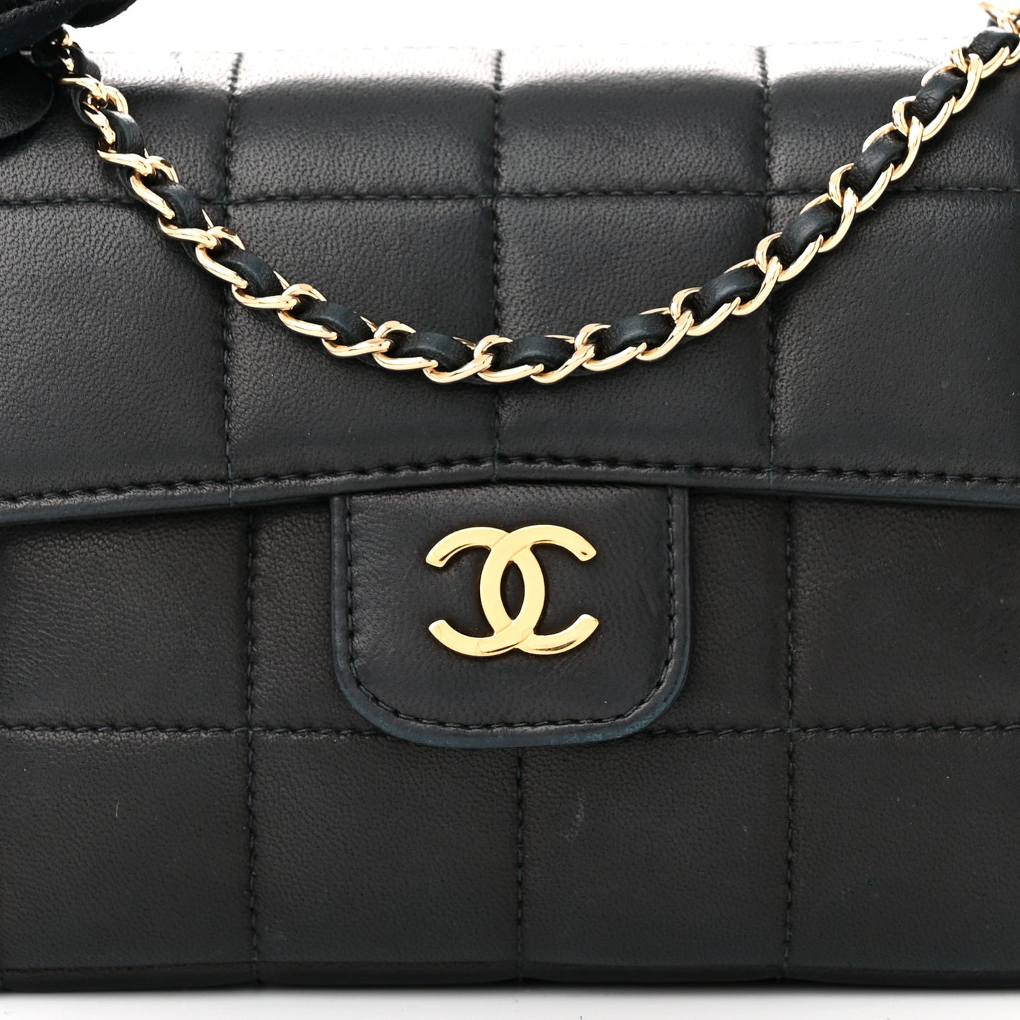 Lambskin Quilted Mini Chocolate Bar Camellia Flap Black