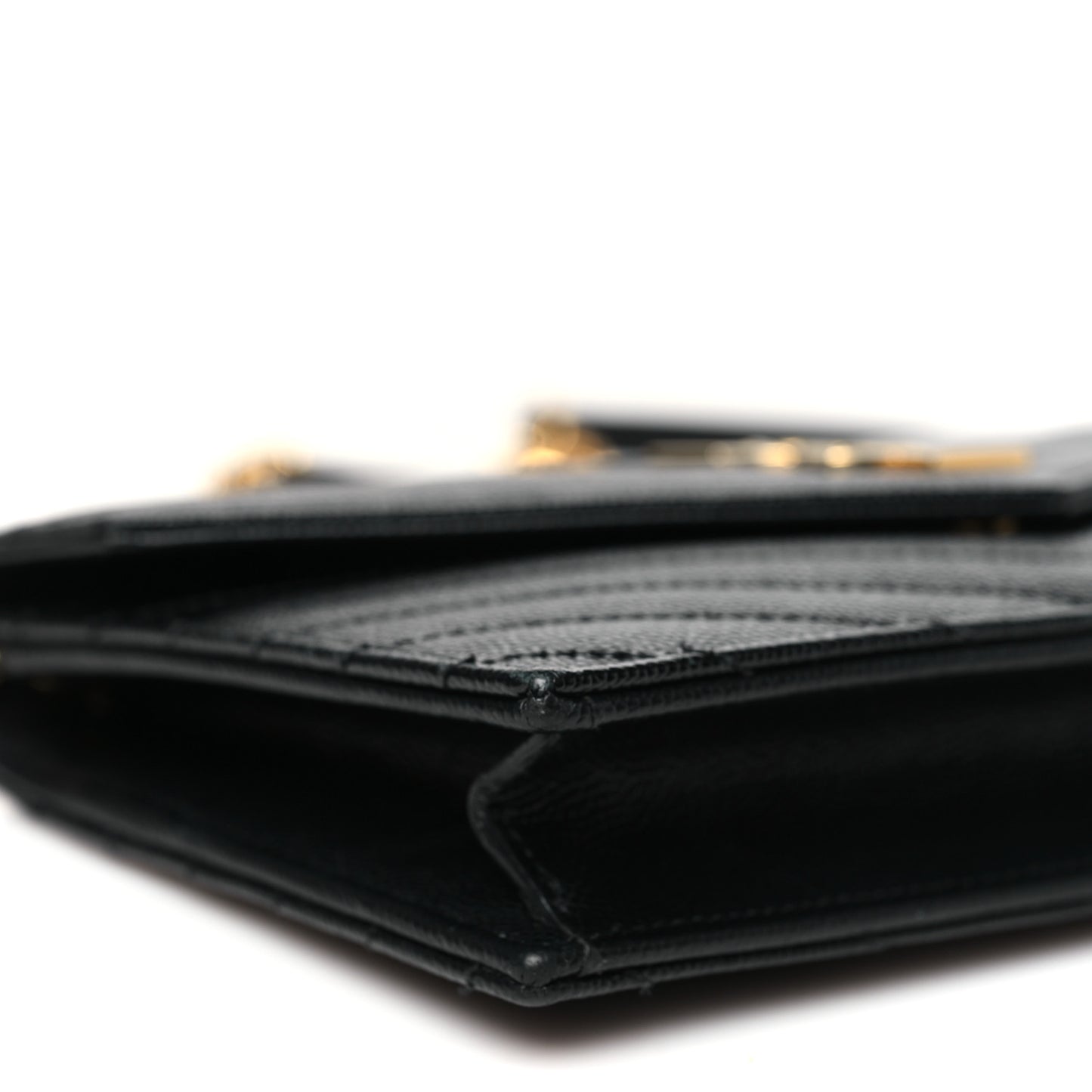 Grain De Poudre Matelasse Chevron Monogram Envelope Chain Wallet Black